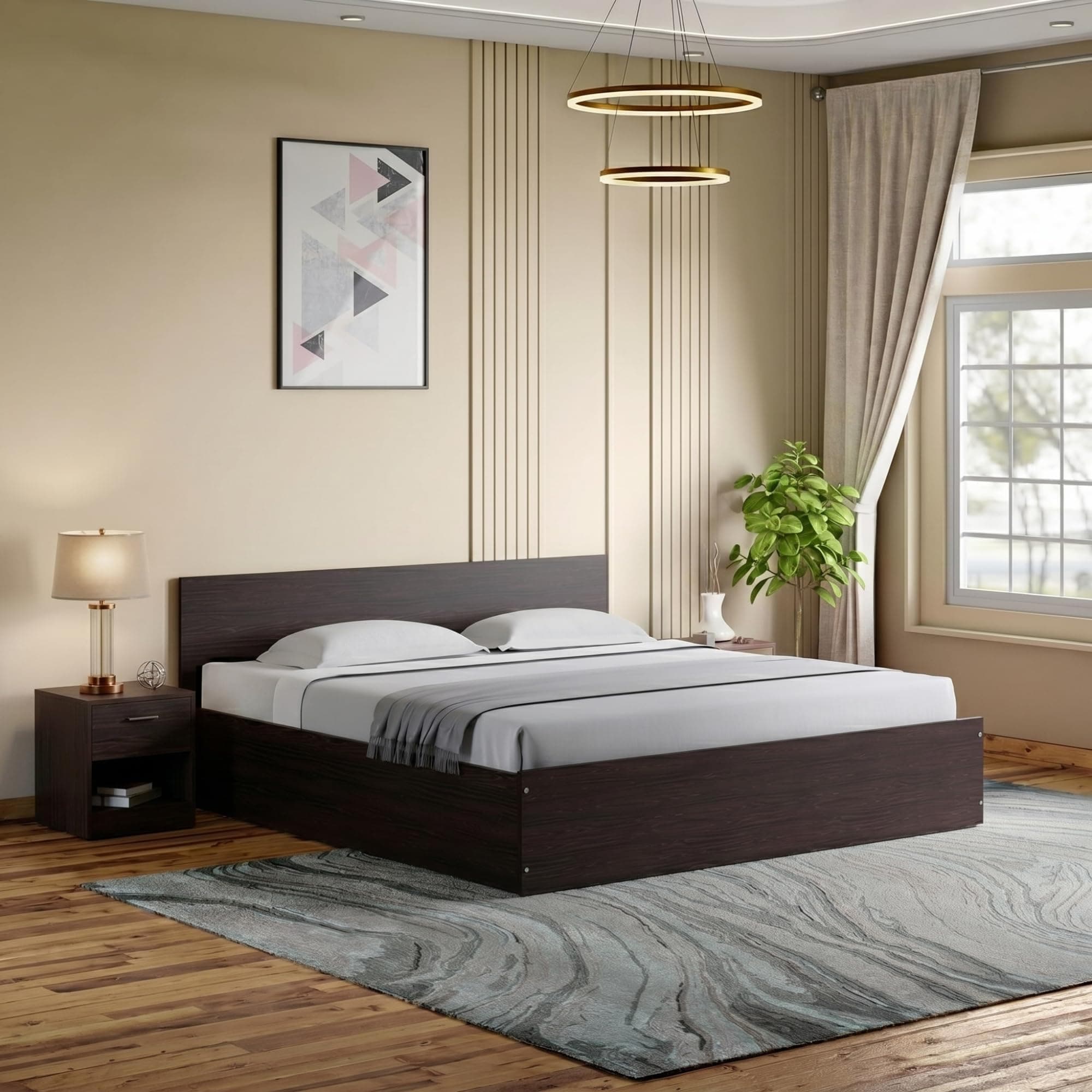 Interio by Godrej EWA King Size Engineered Wood Bed with Box Storage | 1-Year Warranty, Wenge, Particle Board
