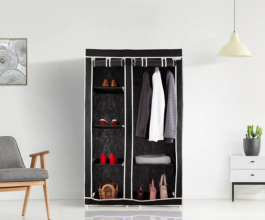 Amazon Brand - Solimo 2-Door Foldable Wardrobe, 6 Racks, Black