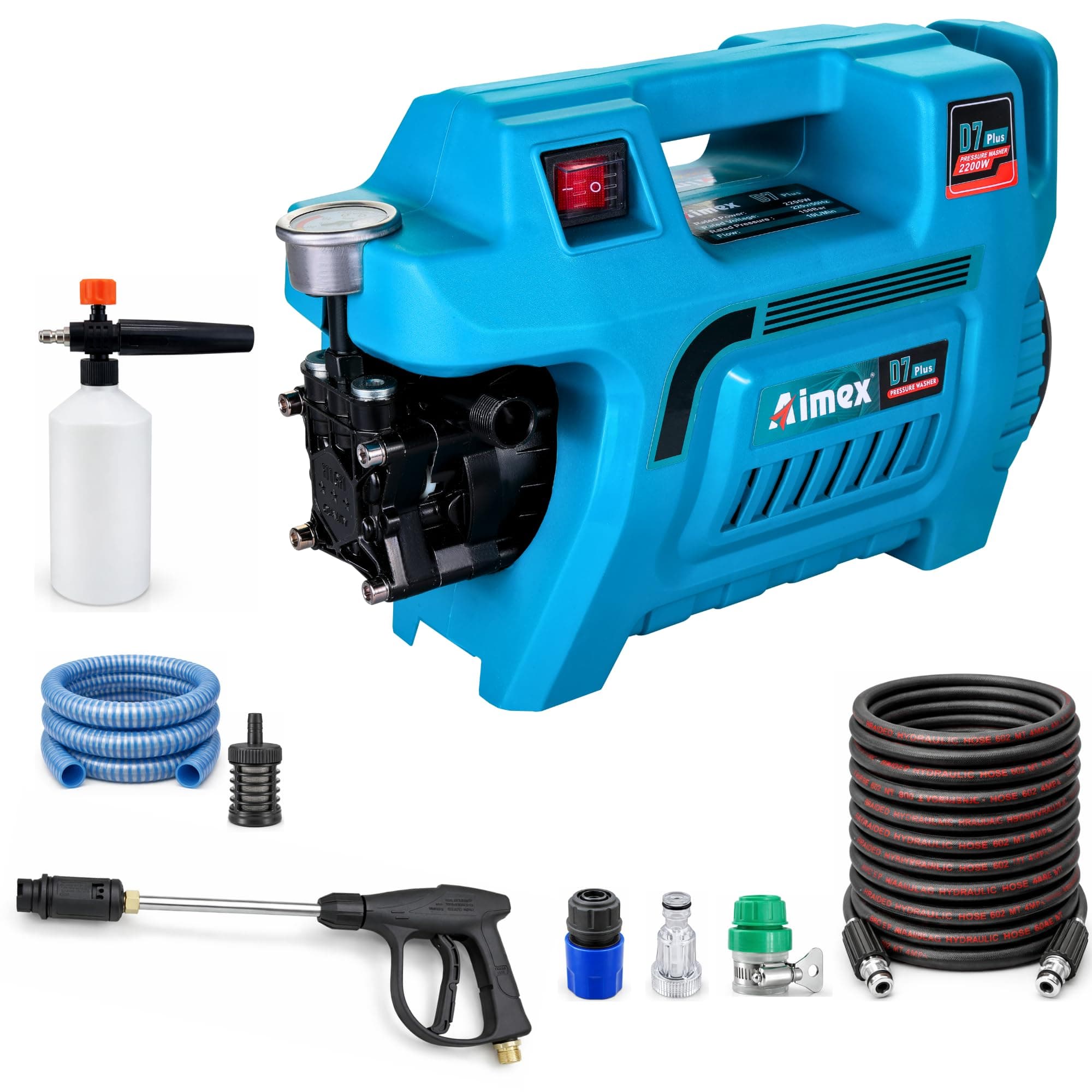 Aimex Electric D7 Plus High Pressure Car Washer Machine, 2200W with Copper Winding for Cleaning Car, 10 Mtr Outlet Pipe
