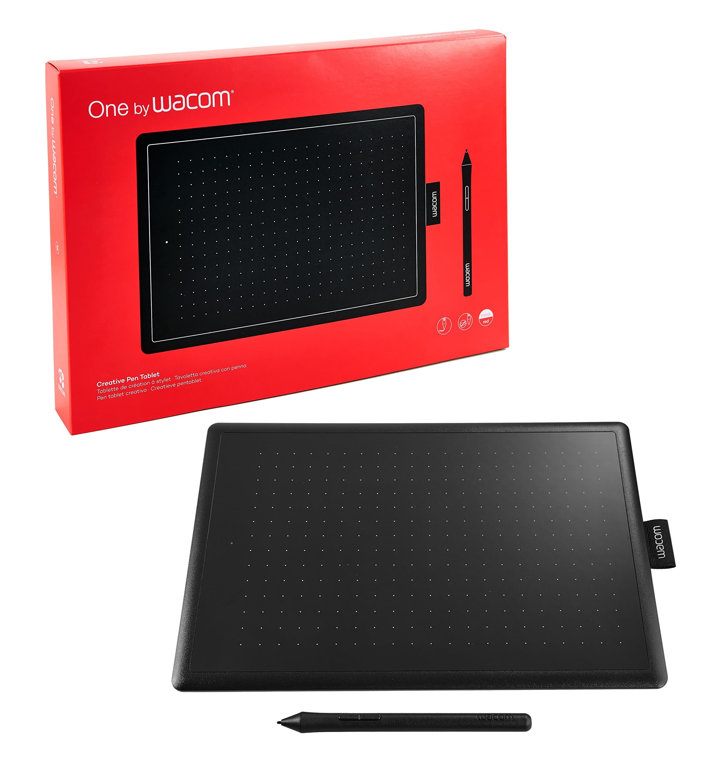 WACOM One by CTL-672/K0-CX Medium 8.5-inch x 5.3-inch Graphic Tablet (Red and Black)