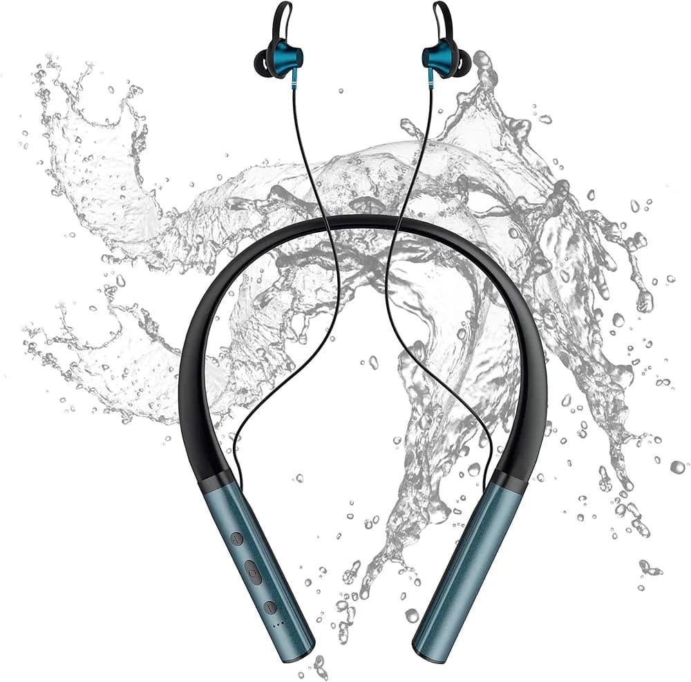 Noymi Wireless in Ear Earphones with Mic, Bluetooth v5.0 Neckband Earphones, 10 Mm Drivers, 25H Playtime, IPX5, Fast Charging, Magnetic Earbuds, Low Latency, Support TF Card (Blue)