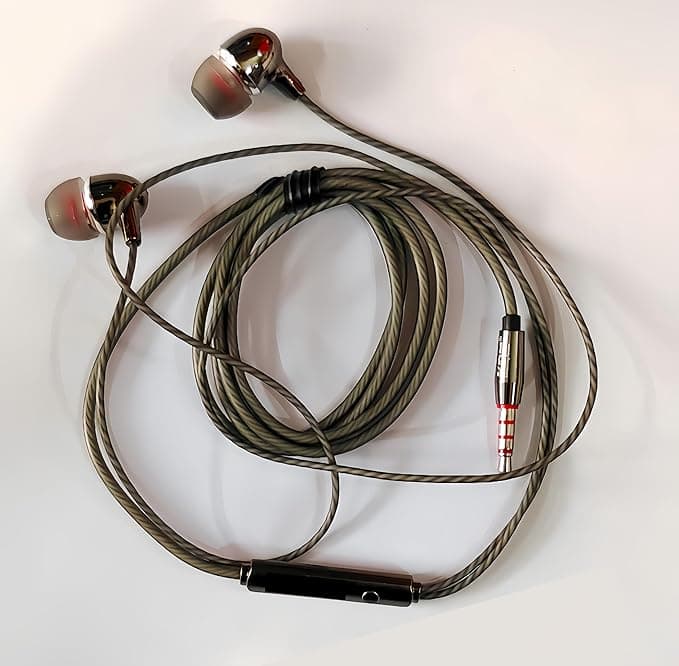 Wired Earphones with Premium Ultra HD Turbo Bass Sound Connects to All Devices ! & Mic for Calling with Button, Grey Color