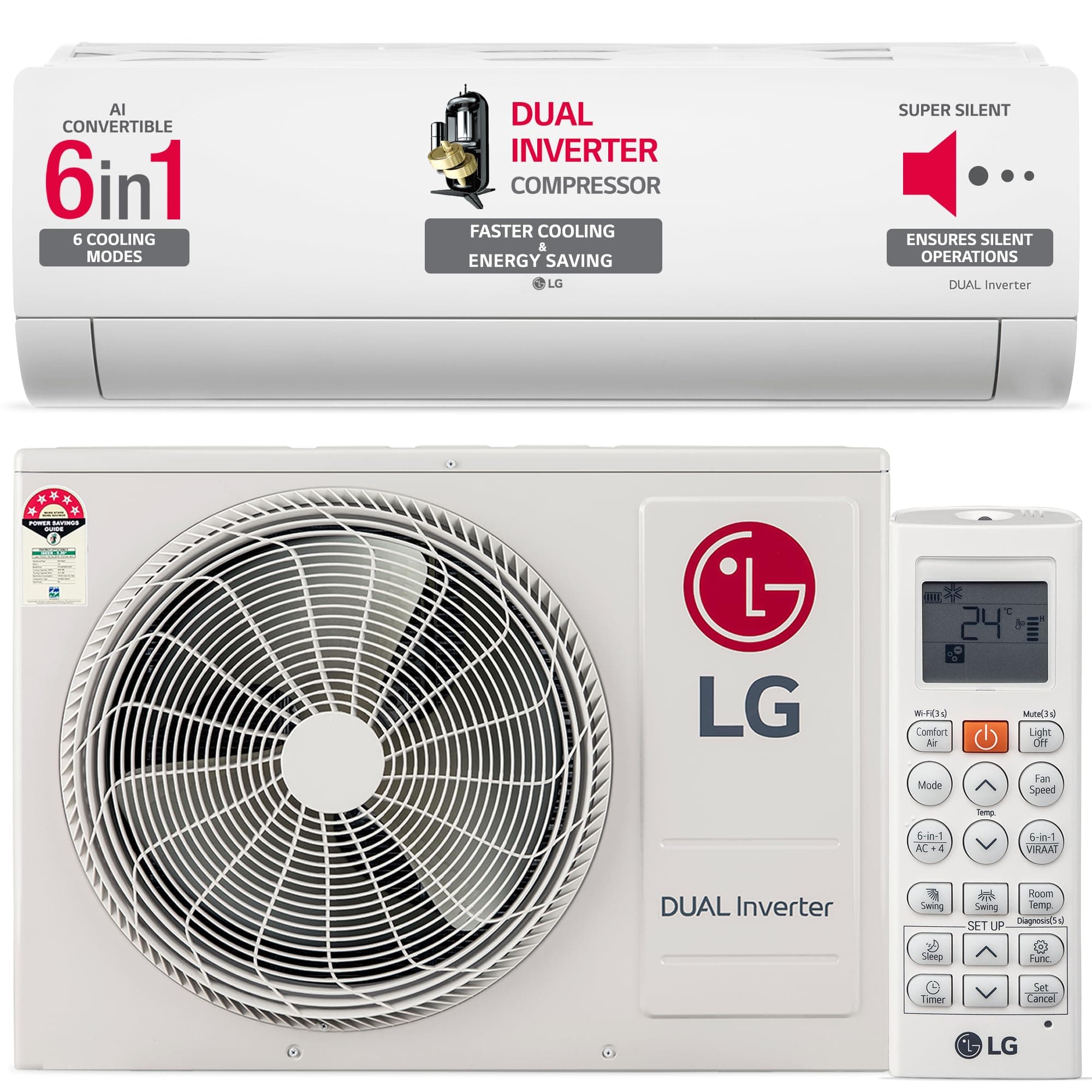 LG 1.5 Ton 5 Star DUAL Inverter Split AC (Copper, AI Convertible 6-in-1 Cooling, 4 Way, HD Filter with Anti-Virus Protection, 2024 Model, TS-Q19YNZE, ...