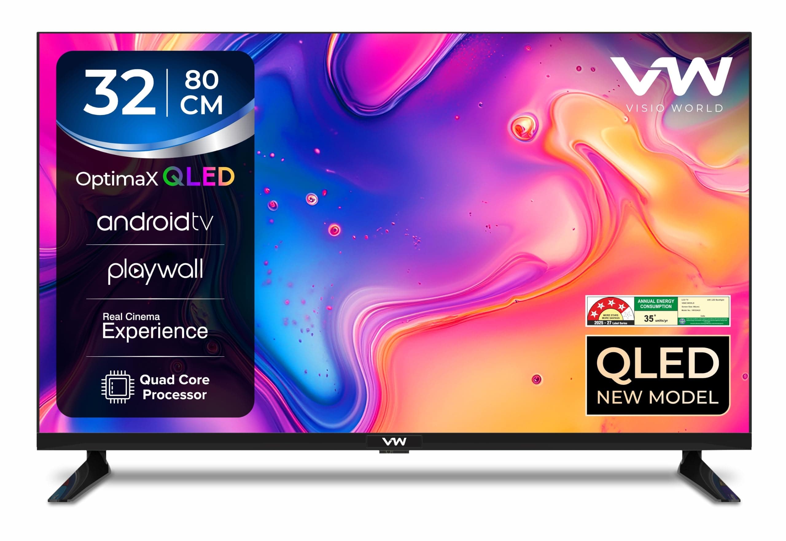 VW 80 cm (32 inches) OptimaX Series HD Ready Smart QLED Android TV VW32AQ1 (Black)