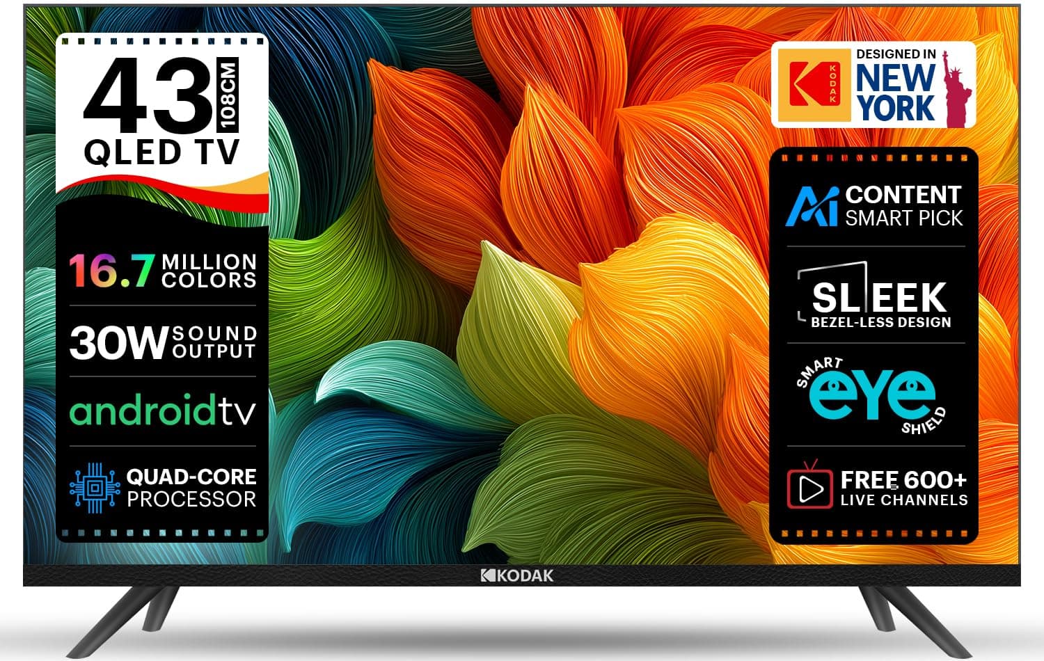 Kodak 108 cm (43 inches) 9XPRO Series Full HD Certified Android LED TV 439X5081 (Black)