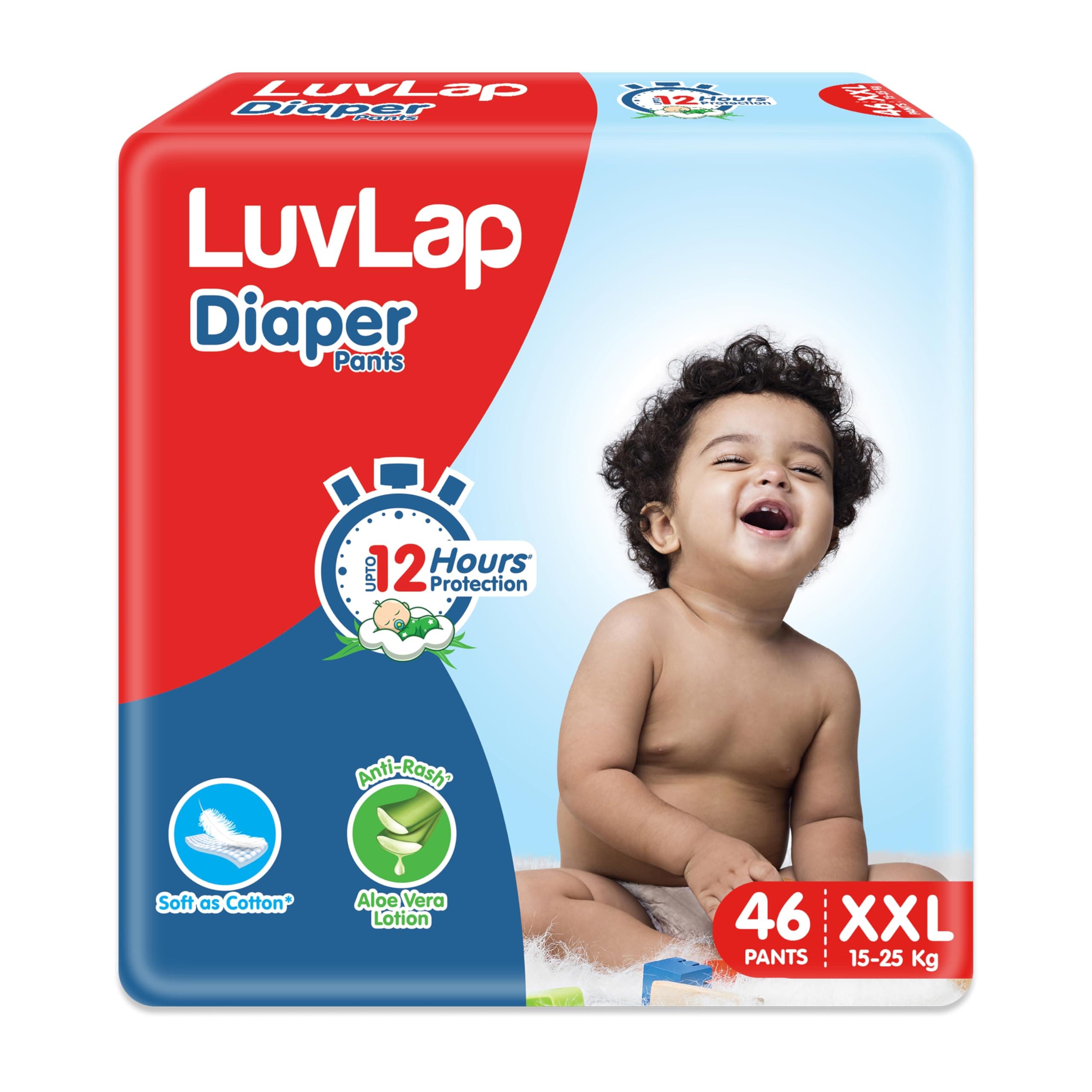 LuvLap Diaper Pants XXL, 15-25kg, 46 Count, Baby Diaper Pants, with Aloe Vera Lotion for Rash Protection, upto 12 Hour protection