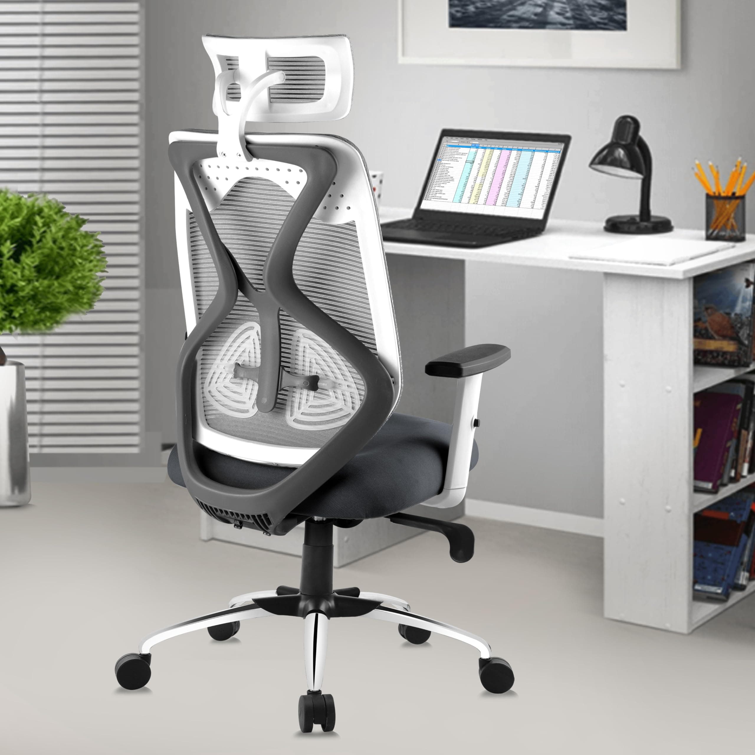 ASTRIDE Ergofit Ergonomic Office Chair in High Back with Adjustable Arms & Lumbar Support, Synchro Tilt Mechanism, [Heavy Duty Chromium Metal Base, Gr...