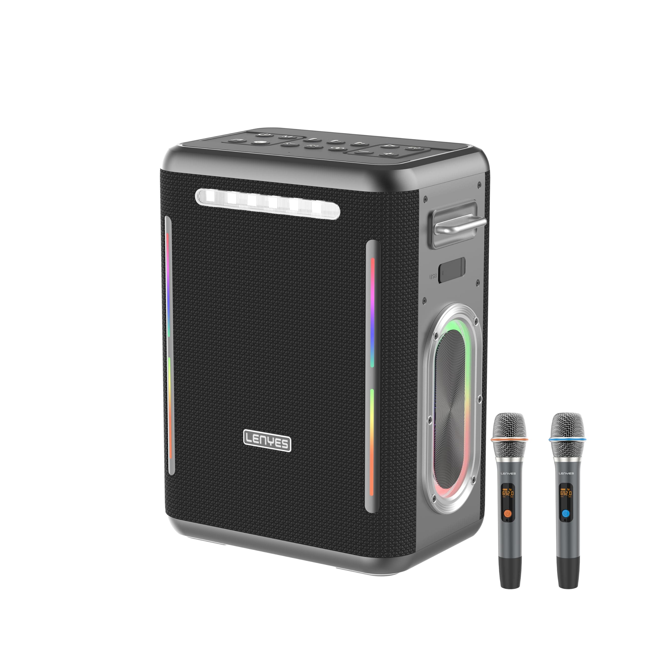 Lenyes S837 300W Portable Karaoke Party Speaker with Dual Wireless UHF Mics, 30000mAh Battery, 65W Type-C Fast Charging, TWS Pairing, 15H Playtime, Gu...