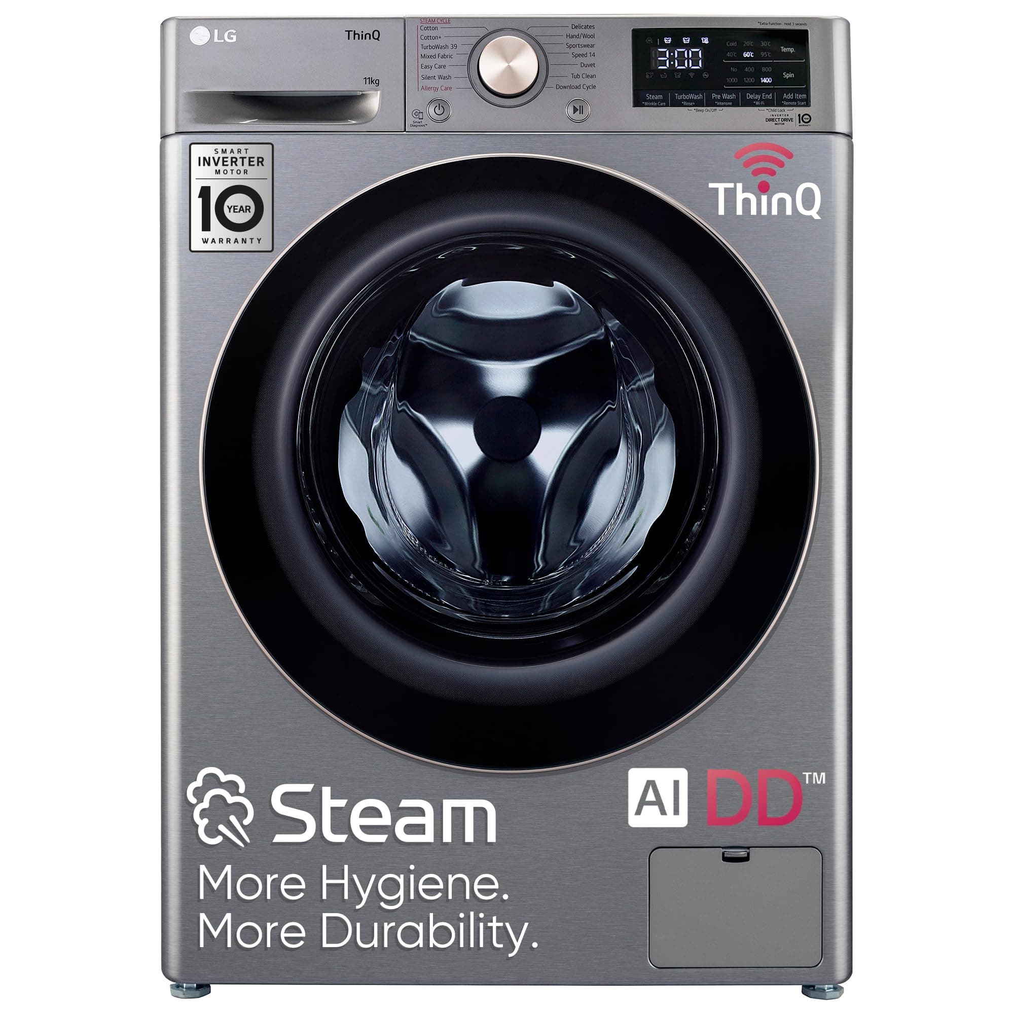LG 11 Kg 5 Star Inverter Wi-Fi Fully-Automatic Front Loading Washing Machine with Inbuilt heater (FHP1411Z9P, Platinum, AI DD Technology & Steam+ for Hygiene)