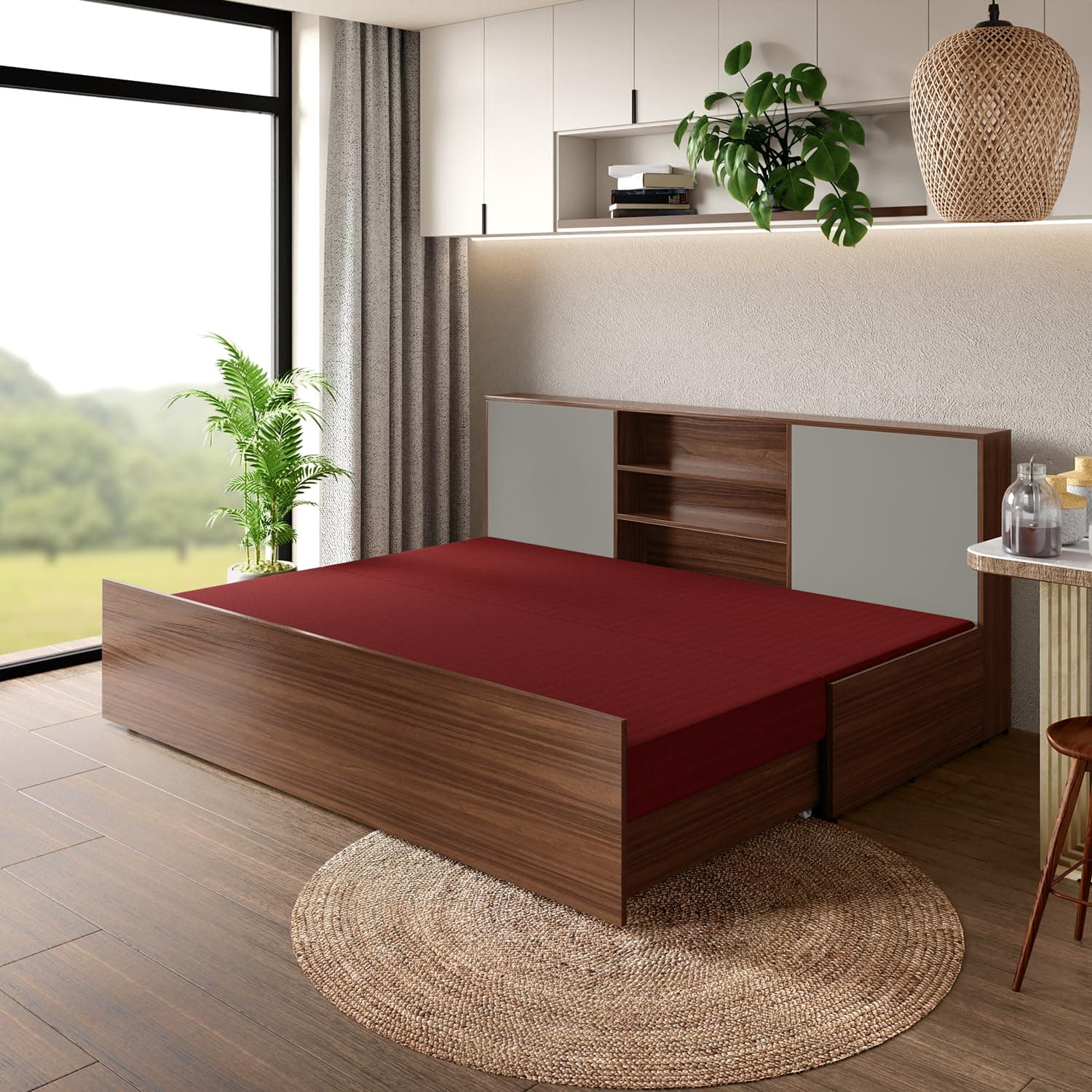 GODREJ INTERIO Vurv Diwan Fabric Sofa Cum Bed (1-Year Warranty, Engineered Wood, Brown)
