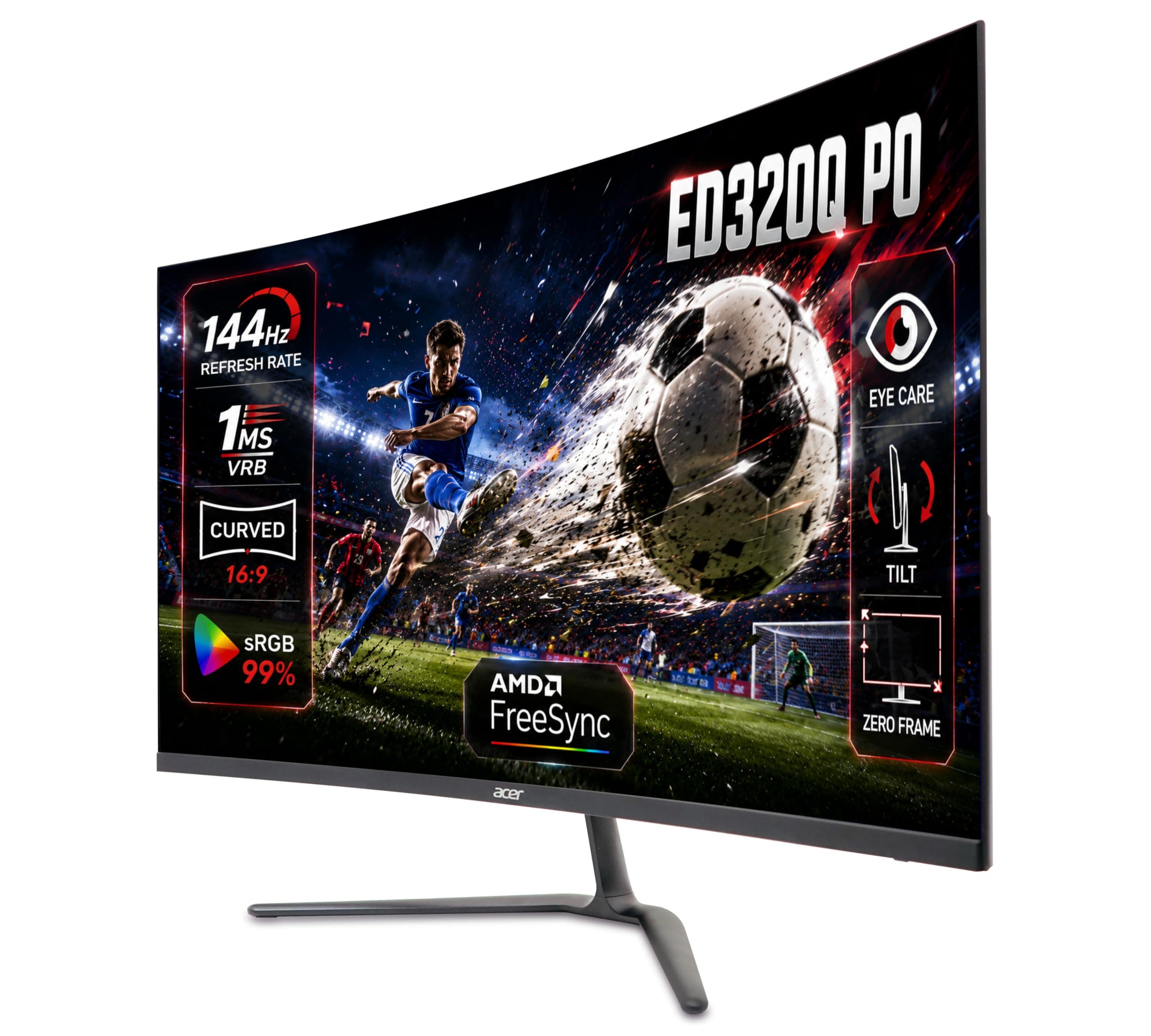 Acer Nitro ED320Q P0 31.5 Inch Curved Gaming Monitor | Full HD 1920x1080 Resolution | 144Hz Refresh | 1ms VRB | AMD FreeSync | 1500R Curved Screen | Z...