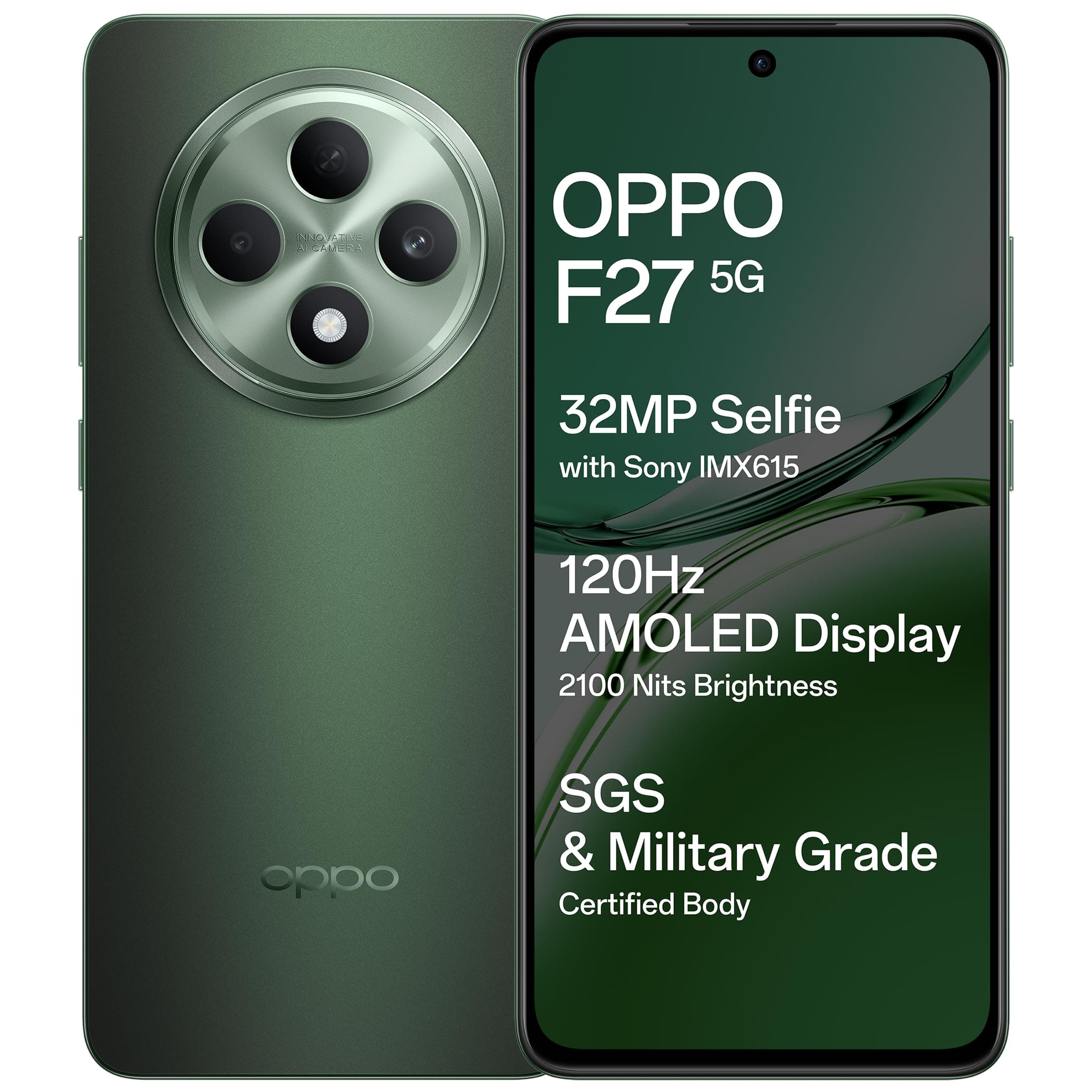 OPPO F27 5G (Emerald Green, 8GB RAM, 128GB Storage) | 6.67" FHD+ AMOLED Display|32MP Sony IMX615 Selfie Camera |AI Portrait Expert| 45W SUPERVOOC| wit...