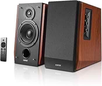 (Refurbished) Edifier R1700BTs Powered Bluetooth 5.0 Wireless Bookshelf Speakers - 66 Watts (Brown)