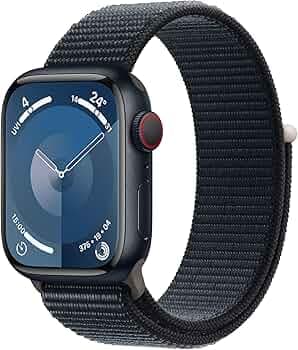 Apple Watch Series 9 [GPS + Cellular 41mm] Smartwatch with Midnight Aluminum Case with Midnight Sport Loop One Size. Fitness Tracker, Blood Oxygen & E...