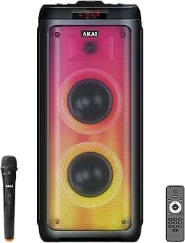 Akai PartyMate Pro PM-100P Outdoor Bluetooth Speaker with 100 Watt RMS Sound, Up to 5 hrs Playtime, Supporting Wireless Mic with Recording, Karaoke, T...