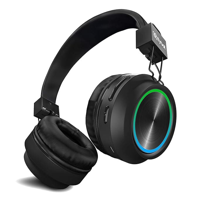 Flybot Alpha Wireless Over Ear Bluethooth Headphone with Mic IPX5 Rated with HD Sound and LED Light Design (Black) Over-Ear