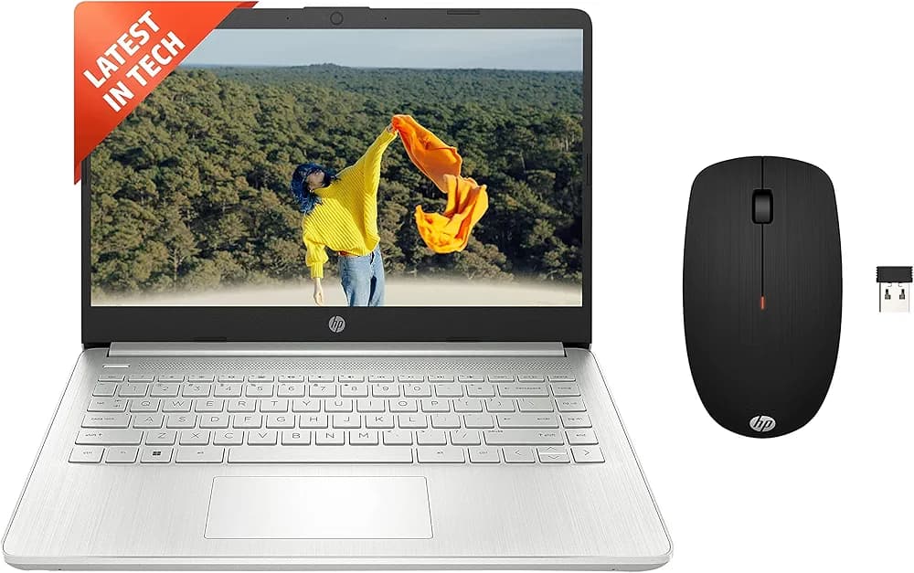 HP 14s, 12th Gen Intel Core i5 16GB RAM/512GB SSD 14-inch(35.6 cm) Micro-Edge & X200 Wireless Mouse with 2.4 GHz Wireless connectivity, Adjustable DPI up to 1600, ambidextrous Design