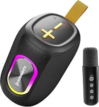 CrossBeats Jam Box 20W Karaoke mic with Speaker,Portable Bluetooth Party Speaker with Wireless mic, RGB Lights,12H Playtim...