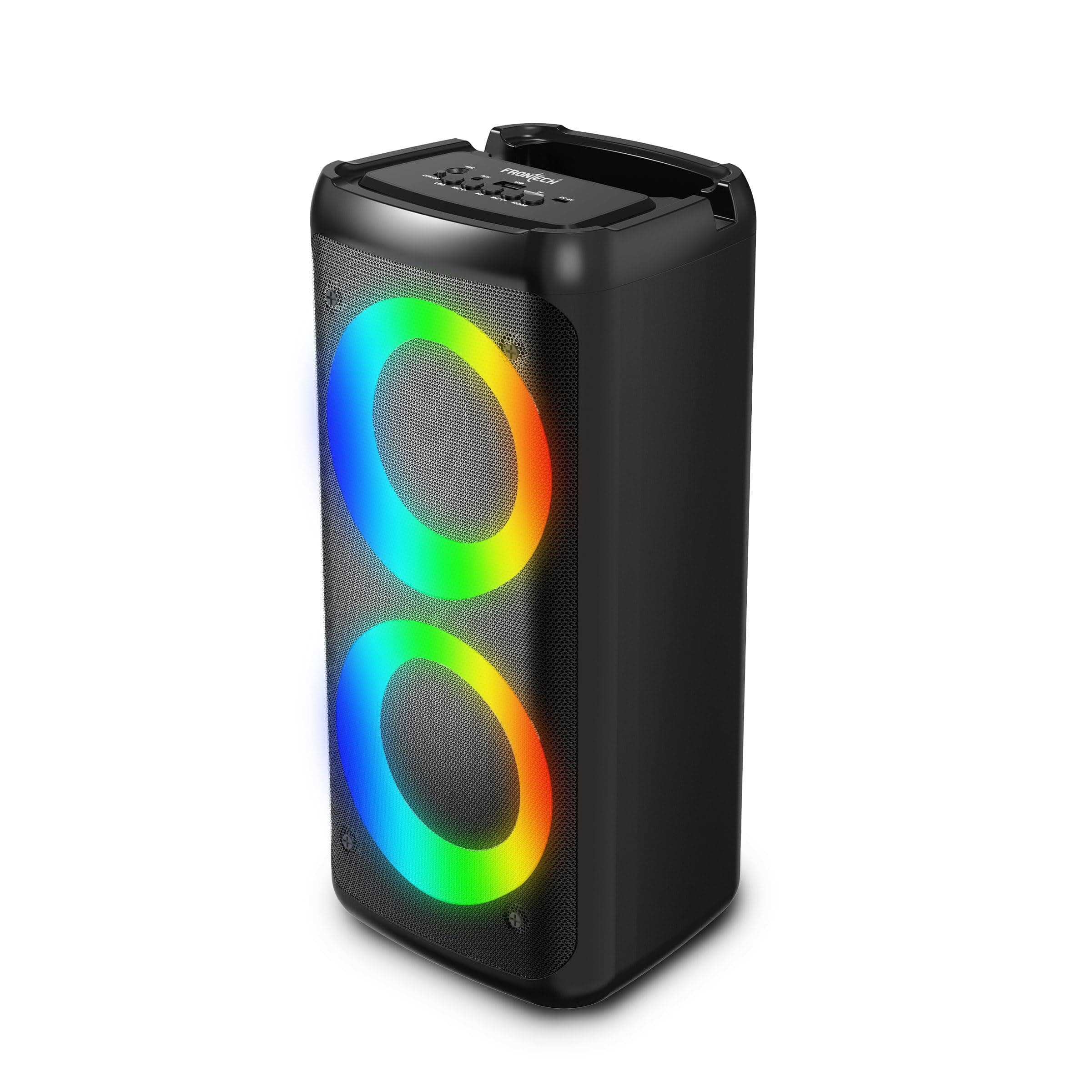 FRONTECH Multimedia Party Speaker, 20W Output, Dual 4" Drivers, RGB Light Tower Design, Bluetooth 5.0, 2400mAh Battery, TWS, FM, USB, AUX, MIC, Portab...
