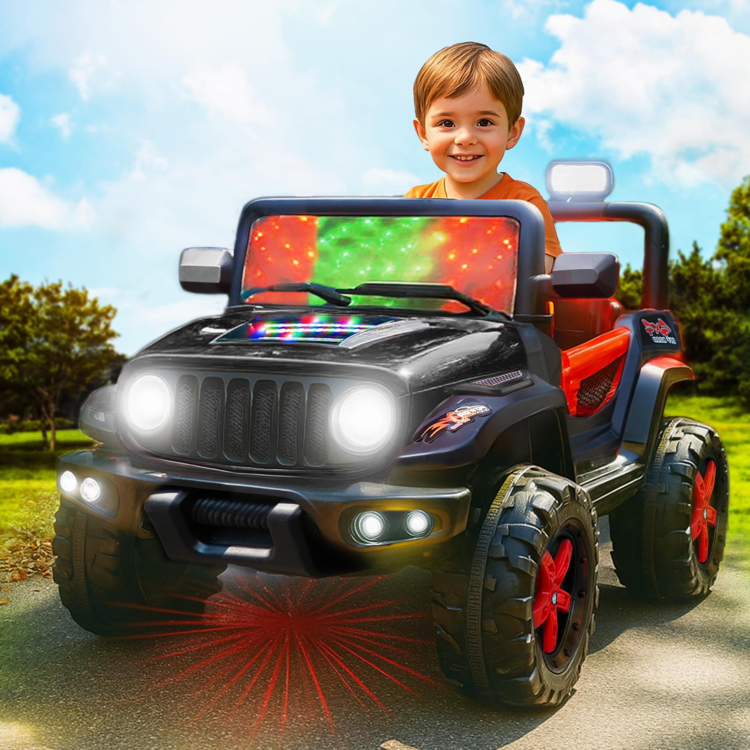 Kidsmate Power Ride Big Battery Operated Car for Kids with LED Lights,Ride On Jeep,4 Wheel Electric Car with Remote & 12V Rechargeable Battery, Perfec...