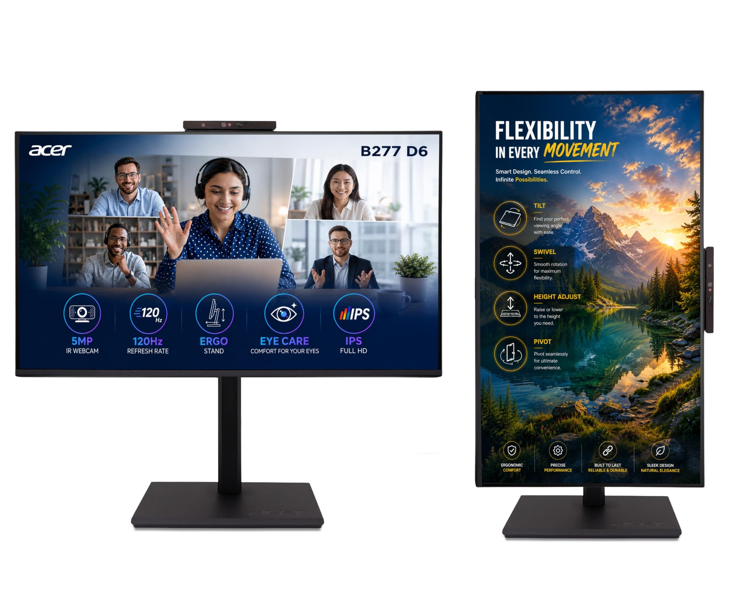 acer B277 D6 27 Inch IPS Full HD Backlit LED LCD Monitor I IR 5M Adjustable Webcam with Human Presence Detection, 120Hz, Height Adjustment and Pivot, ...