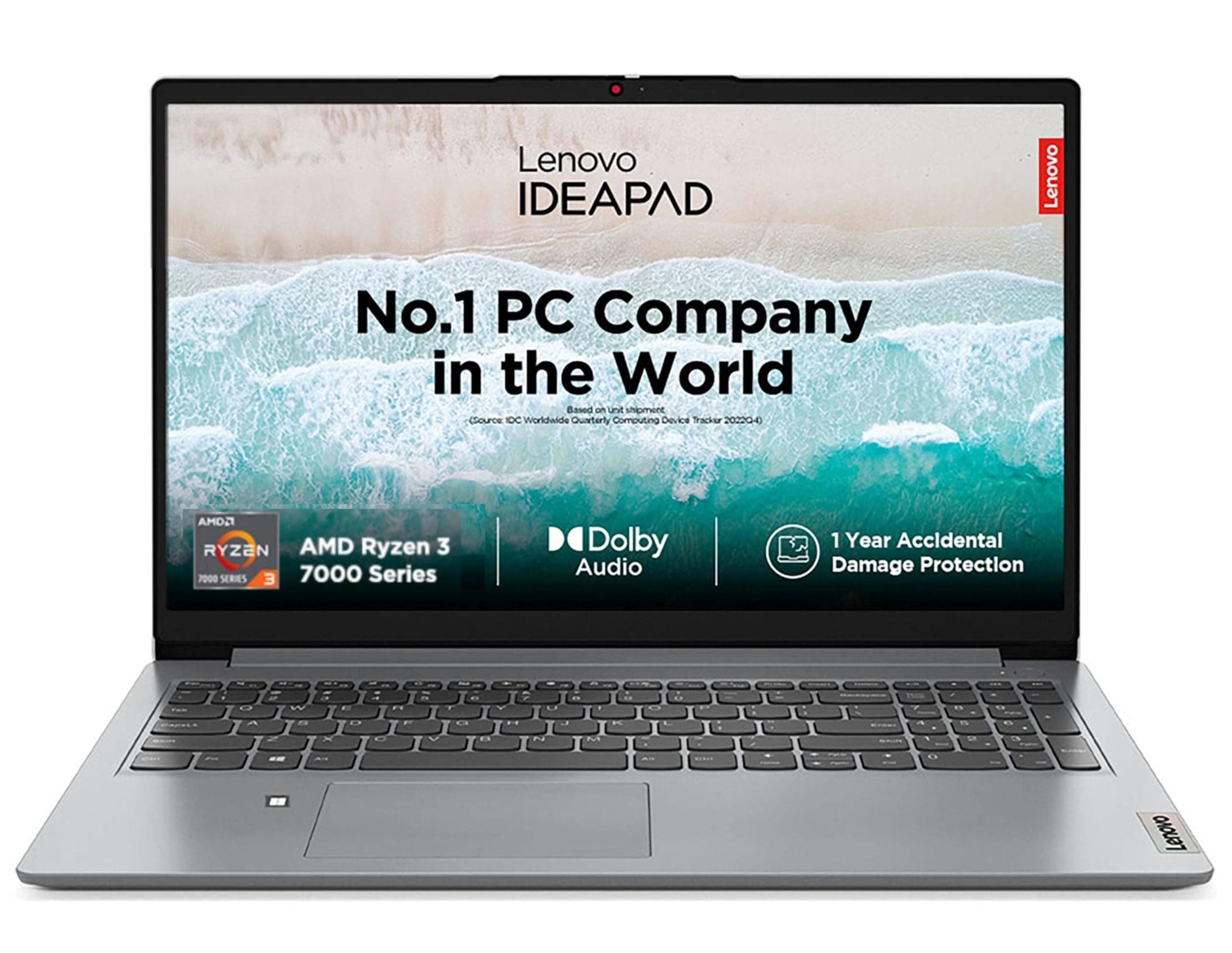Lenovo IdeaPad 1 AMD Ryzen 5 7320U 15.6" HD Thin and Light Laptop (8GB/512GB SSD/Windows 11 Home/MS Office 2021/Cloud Grey/1.58Kg), 82VG00JJIN