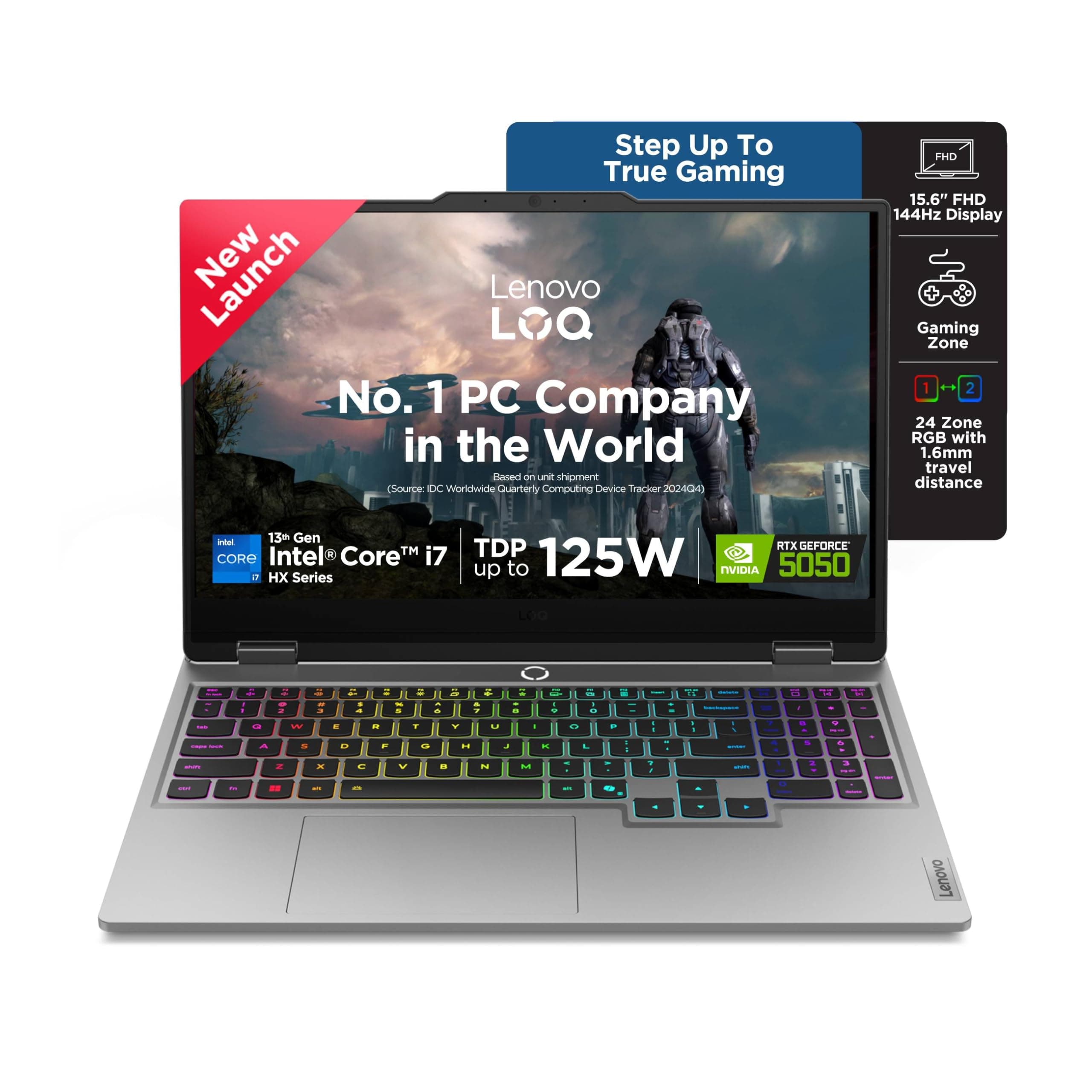 Lenovo LOQ, Intel Core i7 13th Gen 13700HX, NVIDIA RTX 5050 8GB, 16GB RAM, 1TB SSD, 15.6"(39.6cm), 144Hz, Windows 11, Office 2024, Grey, 2.4Kg, 83JE00U7IN, 440 AI Tops, 3 Mon. Game Pass Gaming Laptop