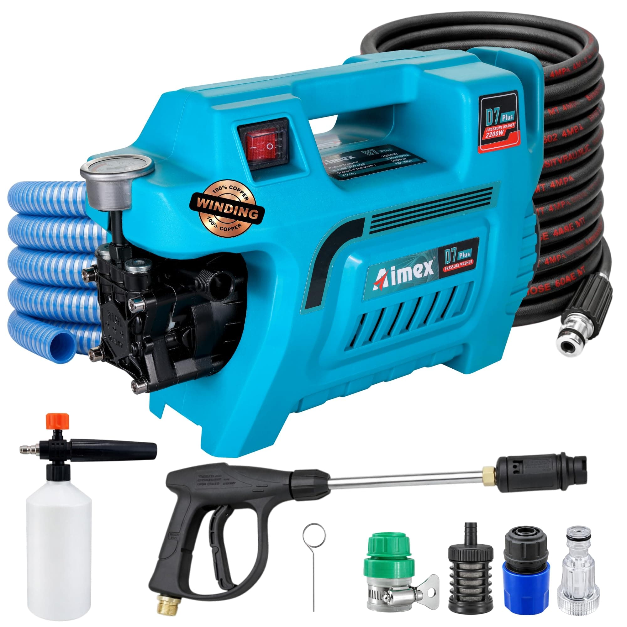 Aimex Electric D7 Plus High Pressure Car Washer Machine, 2200W with Copper Winding for Cleaning Car, 10 Mtr Outlet Pipe