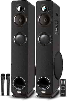 FRONTECH Twister 170W Tower Speaker System with Bluetooth 5.0, USB Playback, and FM Radio| Dual MIC| Remote Control |1 Year Warranty, (Black, SW-0126)