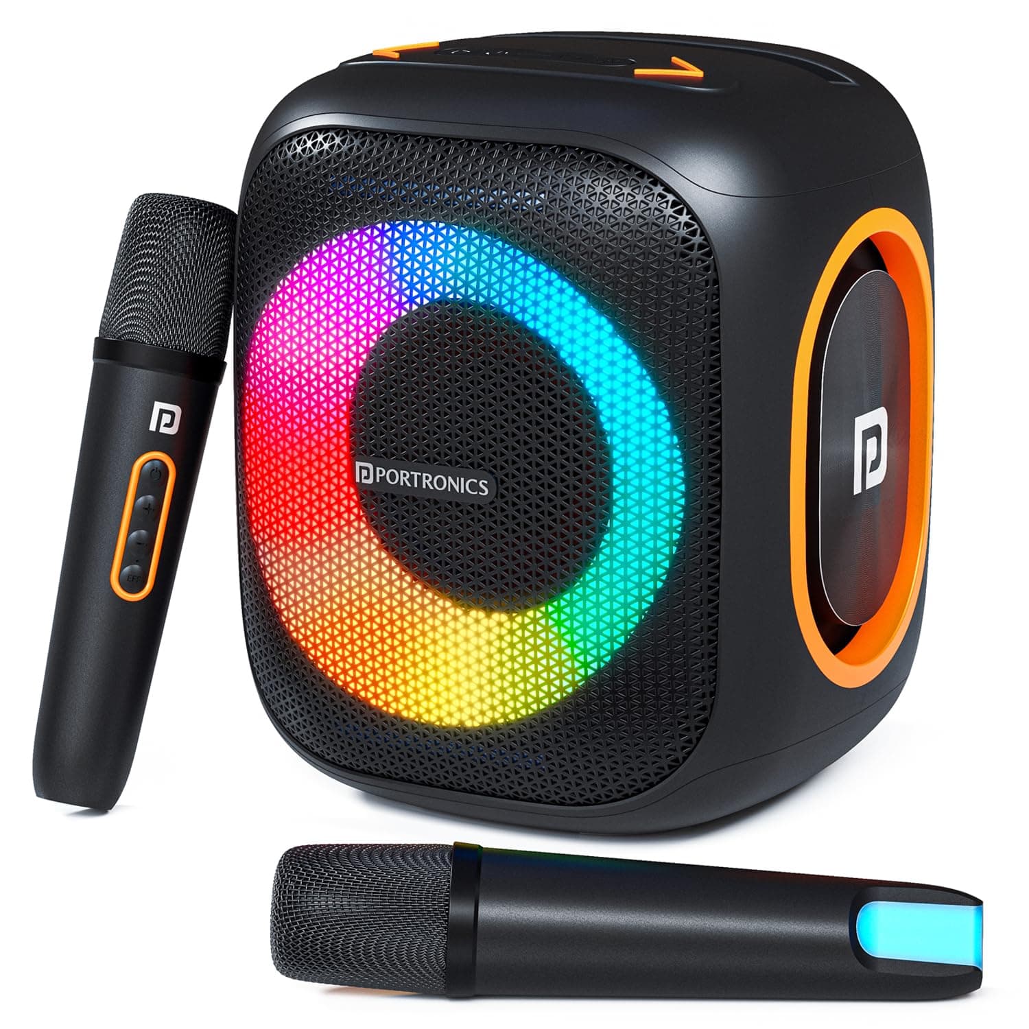 Portronics Dash 10 50W Wireless Bluetooth Party Speaker With Dual Wireless Karaoke Mic, Upto 6 Hours Playtime, Dual Bass Radiator, HD Sound, RGB LED L...