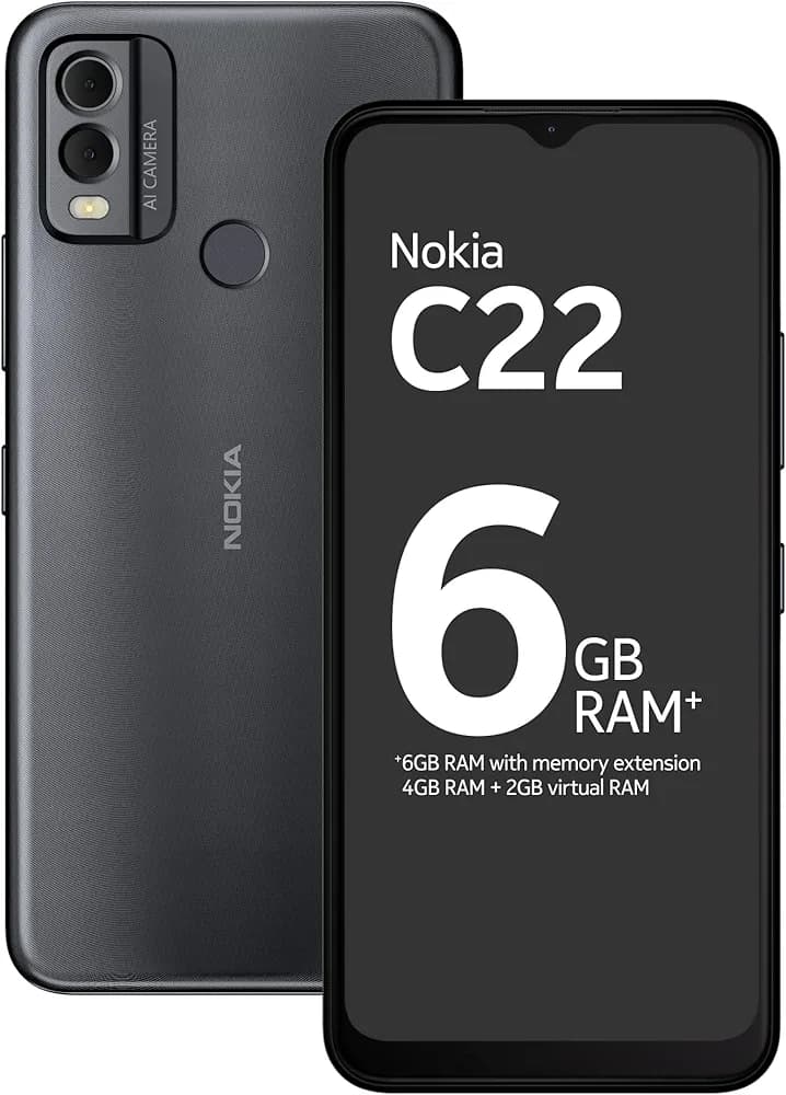 Nokia C22 | 3-Day Battery Life | 6GB RAM (4GB RAM + 2GB Virtual RAM) | 13 MP Dual Rear AI Camera with Night & Portrait Mode | IP52 | Charcoal