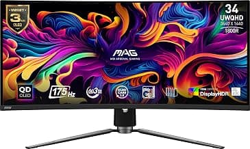 MSI MAG341CQP QD-OLED 34" Curved Gaming Monitor, 3440 x 1440 (UWQHD), 0.03ms Response Time, 175Hz, True Black HDR 400, HDM...