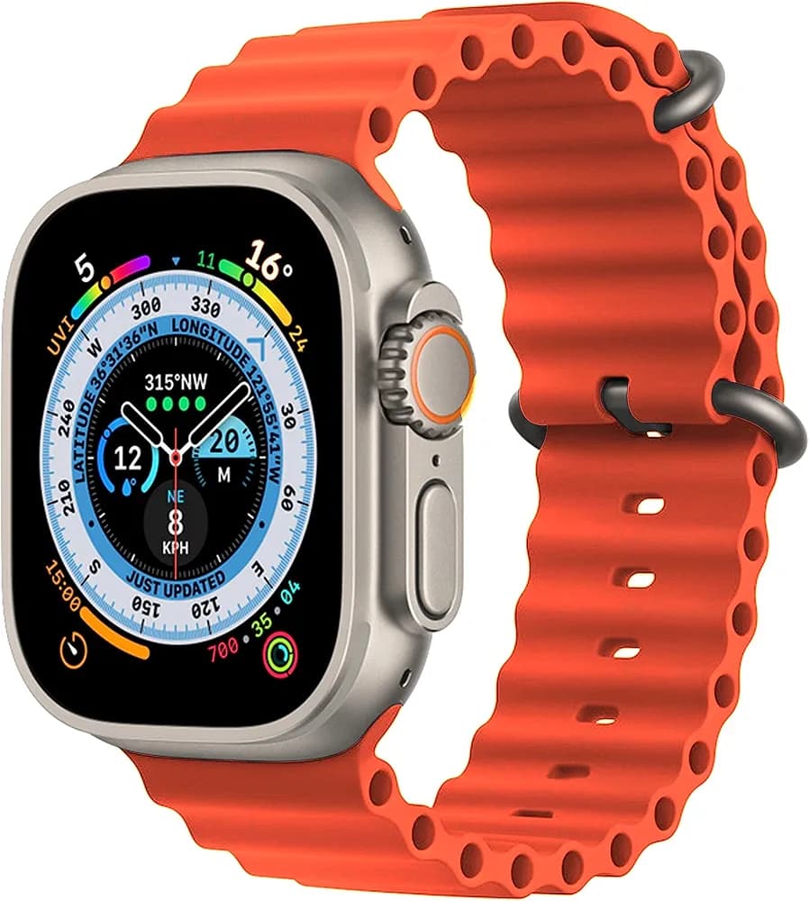 Pureus T 800 Ultra Smart Watch (Orange Ocean Strap) with Bluetooth Calling Wireless Magnetic Charger, 1.99 inch (50 mm) big Infinite Display, Stress Monitor, Heart & SpO2 Monitoring Sleep Monitor, Sports Tracking, Health Tracking, Camera & Music Control, Functional Crown Button, Inbuilt Game,100+ cloud Watch Faces | Free One Black Ocean Strap Extra