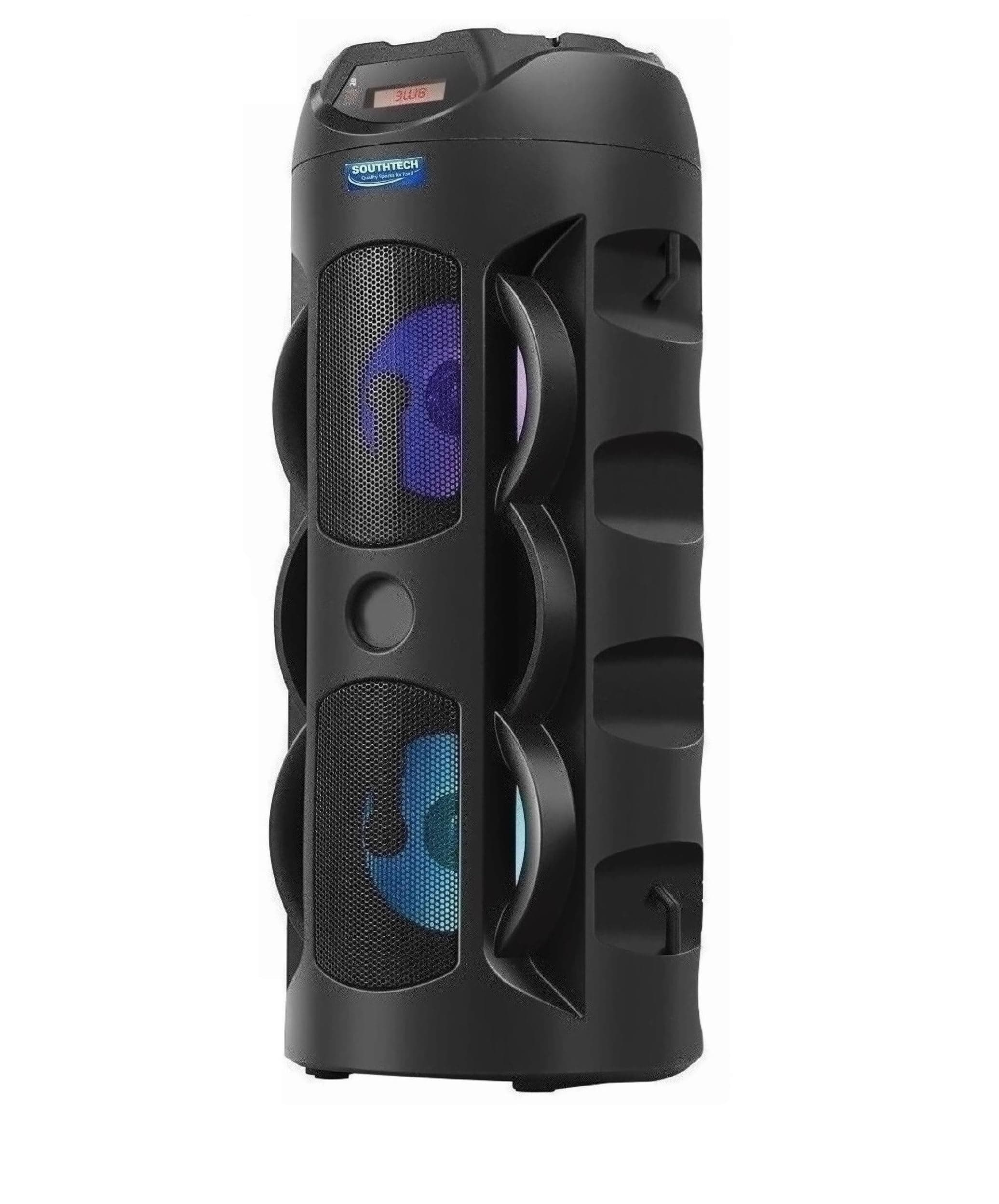 Portable Bluetooth Party Speaker with Dancing LED Lights, Digital Display, Type-C Charging Wired Mic & Remote | Wireless TWS Dual-Woofer USB/SD/AUX | ...