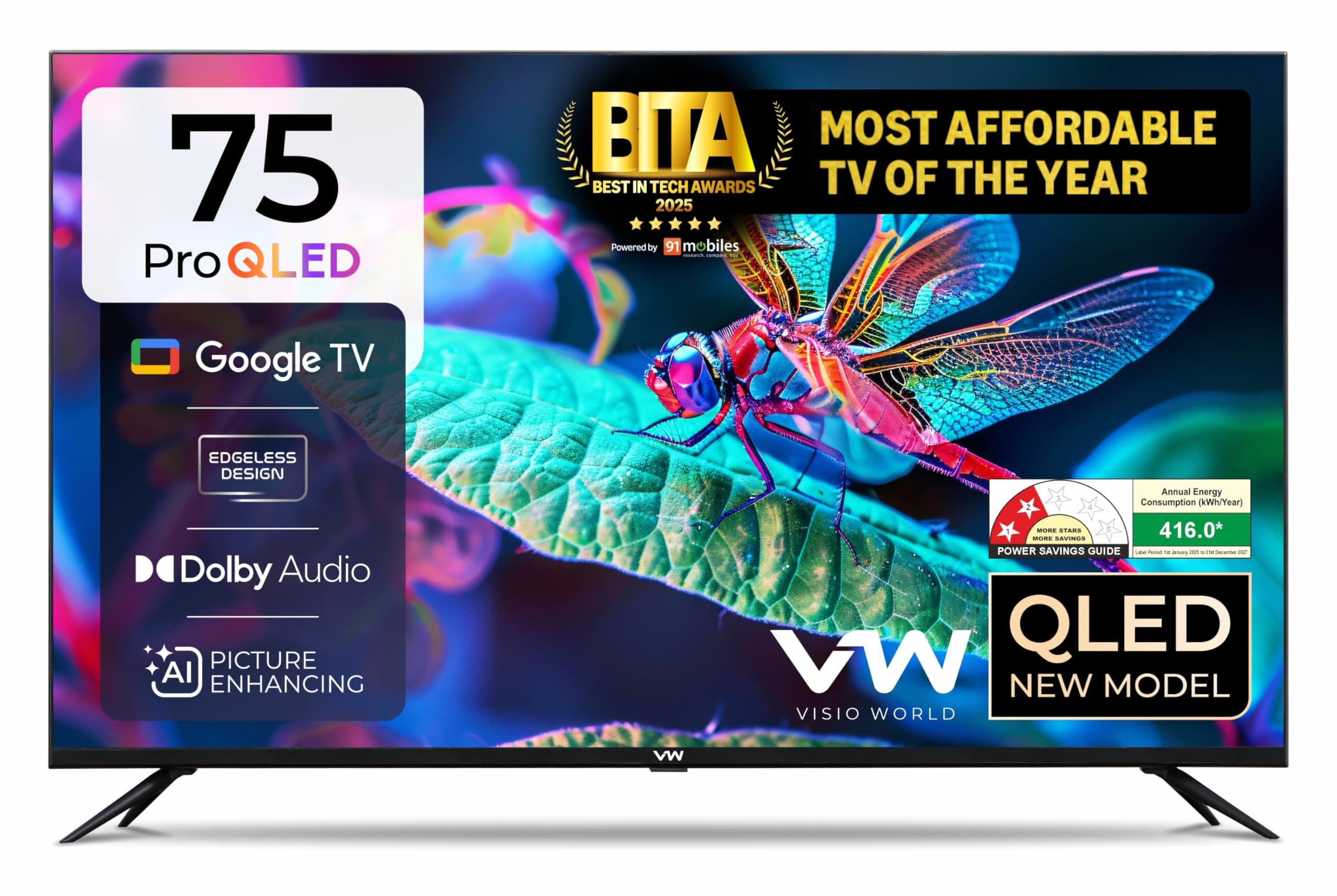 VW 190 cm (75 inches) Pro Series 4K Ultra HD Smart QLED Google TV VW75GQ1 (Black)