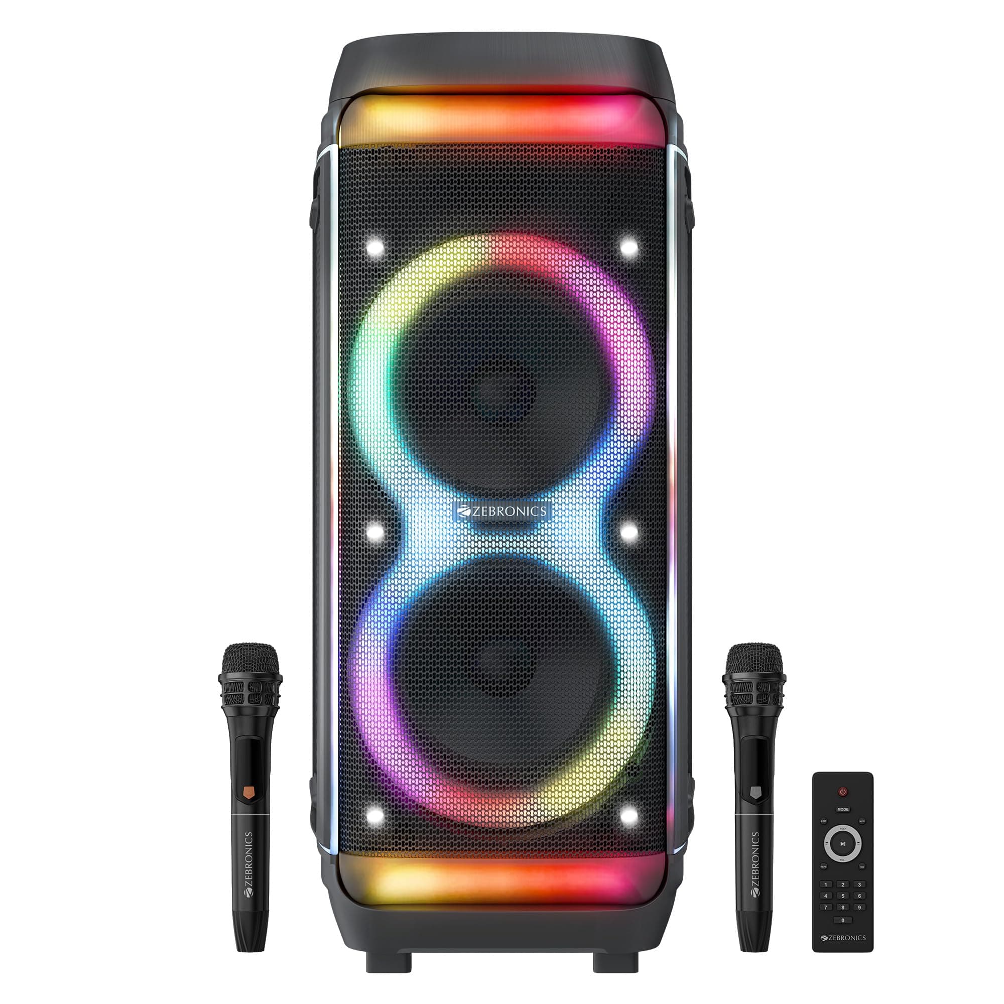 Zebronics Trolley DJ Speaker, 200W, Upto 9 Hours Playback, Dual 25.4cm Full-Range Drivers, Karaoke, TWS, BT v5.0, USB, SD, mSD, AUX, RGB, Dual Wireles...
