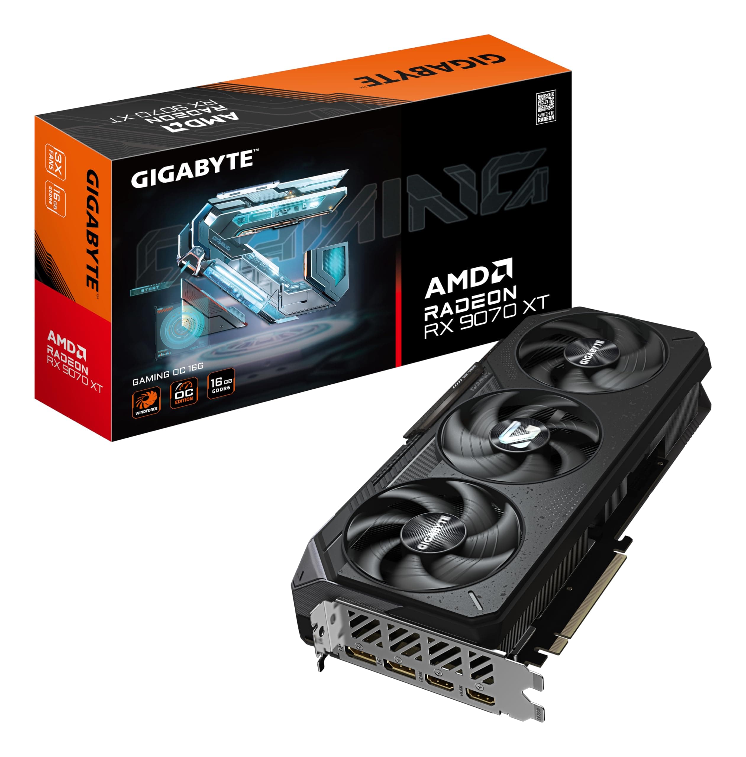 GIGABYTE Radeon RX 9070 XT Gaming 16G Triple Fan Card with DisplayPort 2.1a *2, HDMI 2.1b *2, RGB ighiting, Copper Heat Pipes, a Large Vapor Chamber, ...