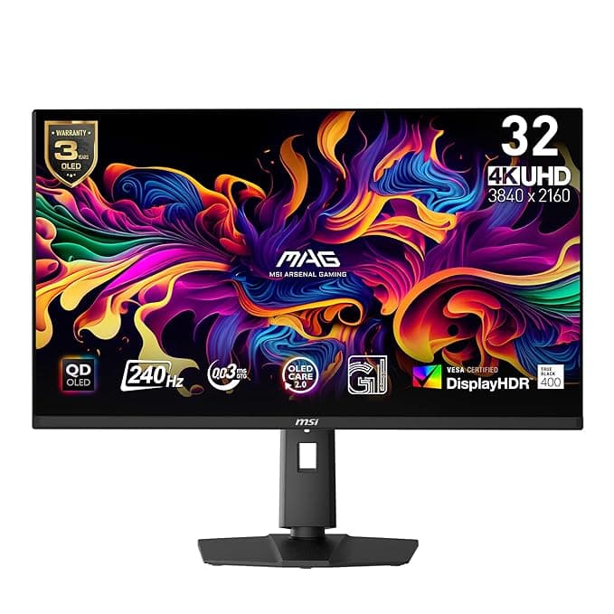 MSI MAG 321UPX QD-OLED, 32" 4K UHD Quantum Dot OLED Gaming Monitor, 3840 x 2160, 0.03ms, 240Hz, True Black HDR 400, 90W USB Type C, HDMI, DP Port