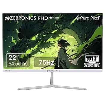 ZEBRONICS EA22FHD LED 22" (54.6cm) Monitor, 75Hz, FHD 1920x1080, Slim Design, 16:9 Aspect Ratio, 250Nits, 16.7M Colors, Dual Input - HDMI + VGA, Wall ...