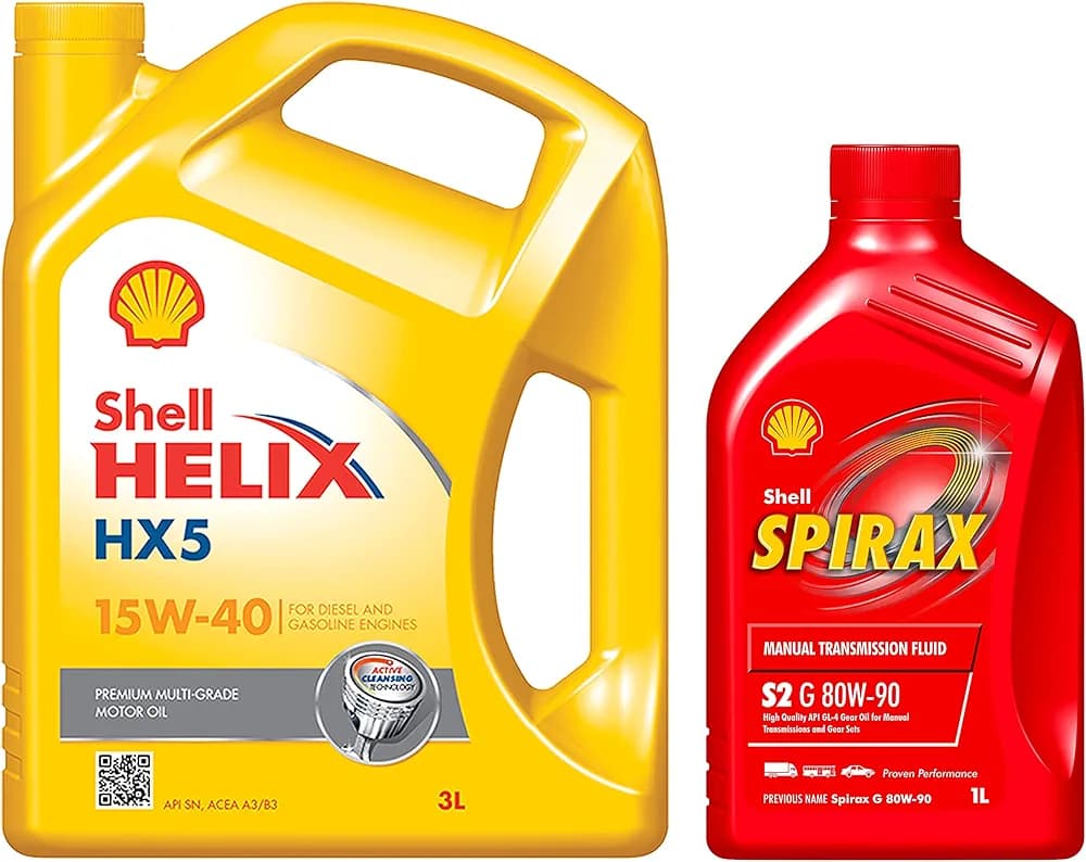 Shell Helix HX5 15W-40 API SN Premium Mineral Engine Oil for Diesel & Petrol Cars (3 L) & Spirax S2 G 80W-90 API GL-4 Gear Oil for Cars of All Fuel Types (1 L)