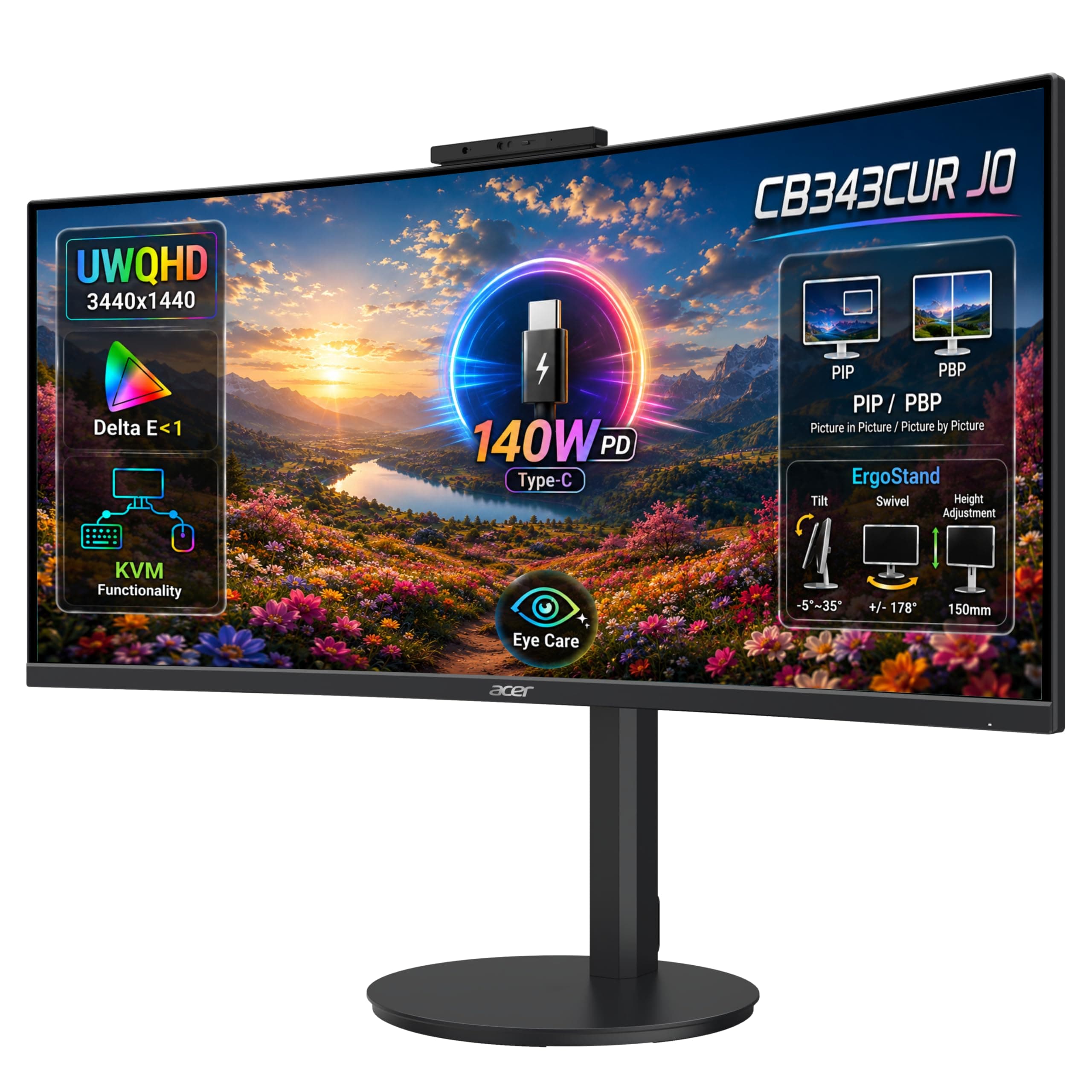 Acer CB343CUR J0 34-inch UWQHD Curved Monitor | 3440x1440