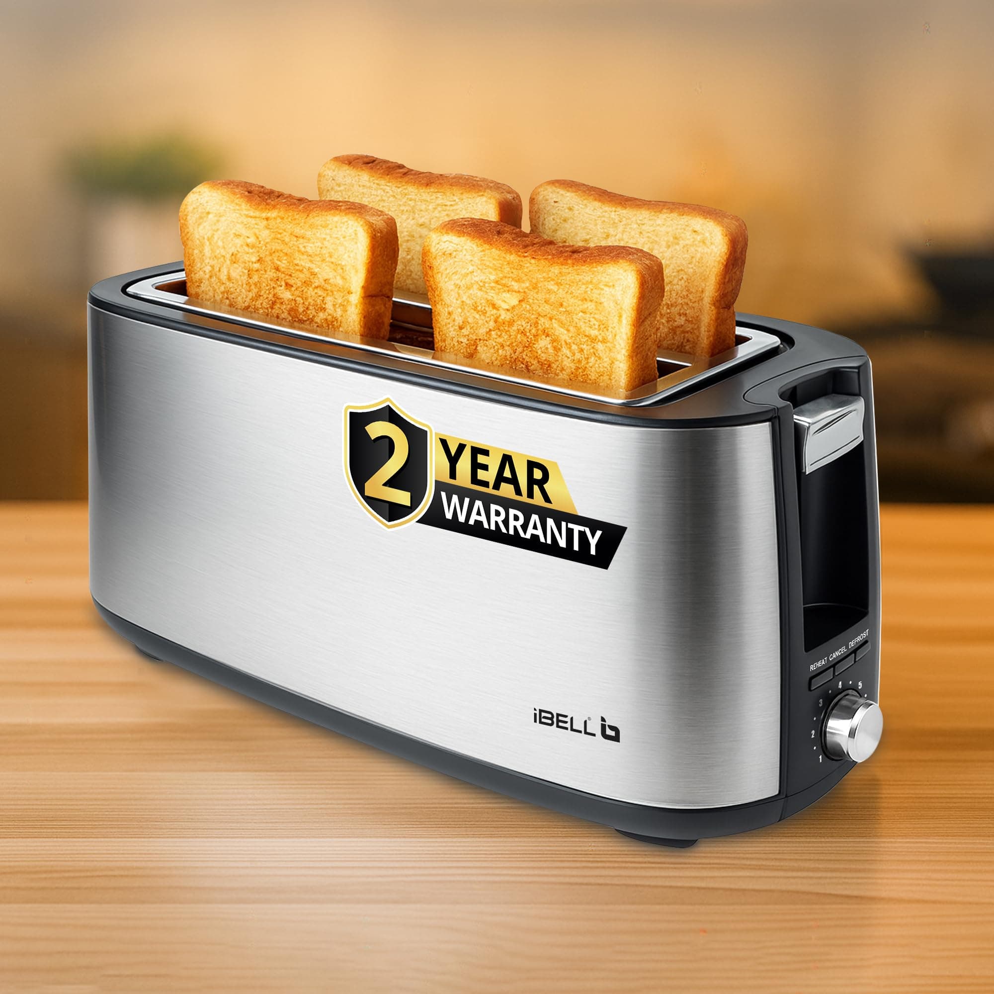 iBELL Toaster CrustoF40 Auto Pop-up 4 Slice Bread Toaster with Removable Crumb Tray, Auto Shutoff, Defrost/Reheat/Cancel Button, 7 Levels Browning Con...