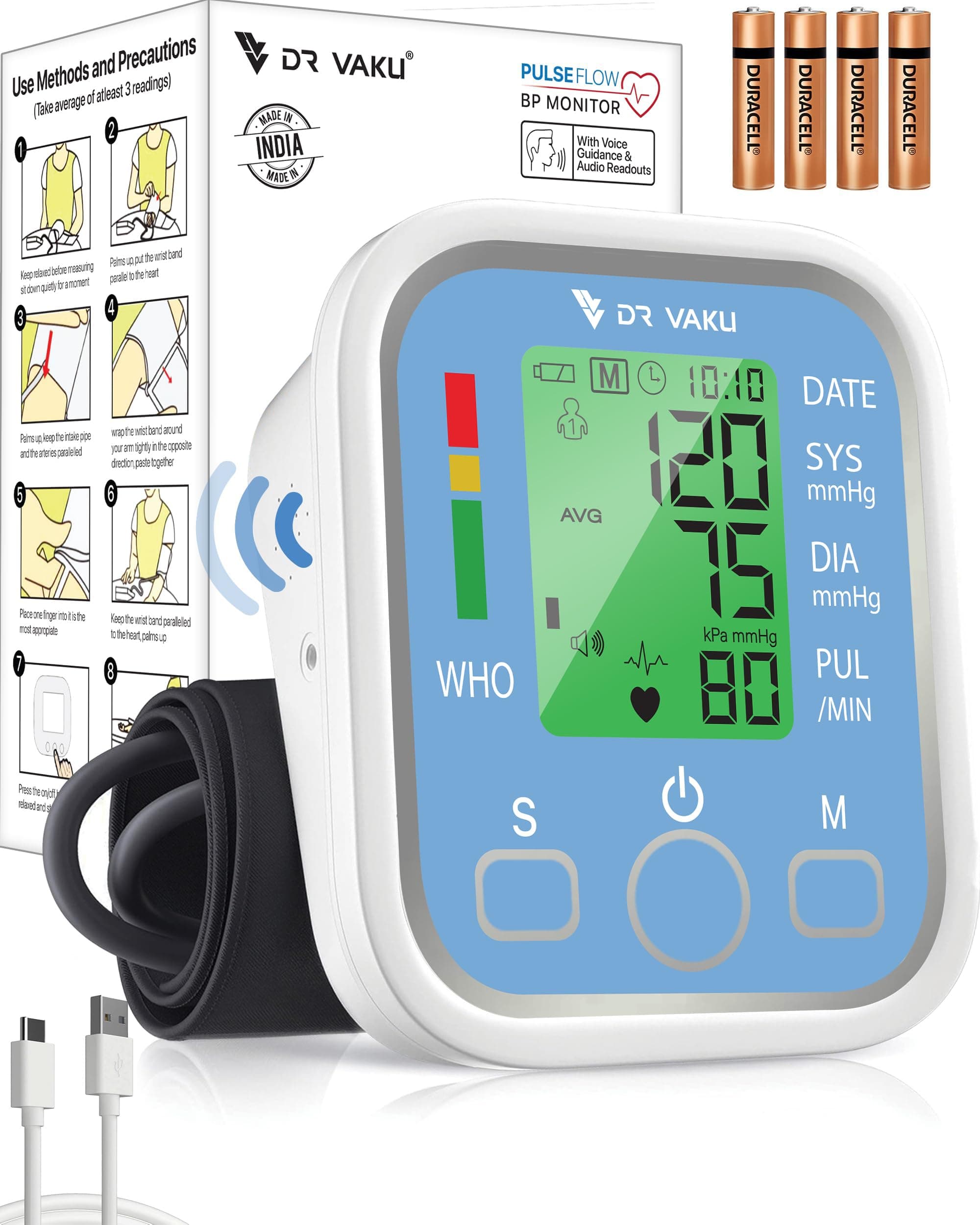 DR VAKU BP Monitor Fully Automatic Blood Pressure Machine to Check Digital Accurate Level for Home Monitoring Device with Talking Function,Large Displ...