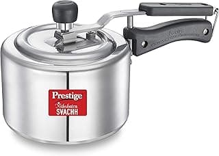 Prestige Svachh, 10738, 1.5 L, Straight Wall Aluminium Inner Lid Pressure Cooker, with Deep Lid for Spillage Control - Silver