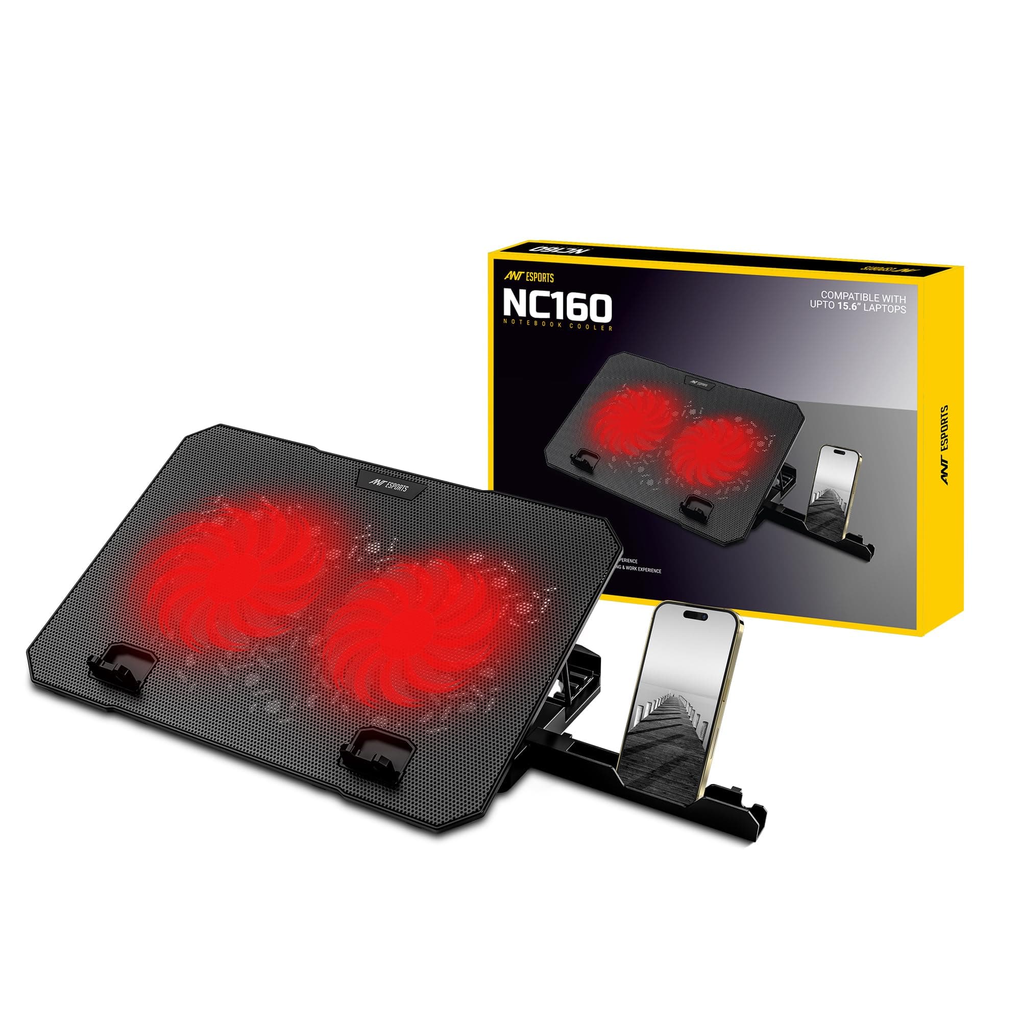 Ant Esports NC160 Laptop Cooling Pad, Laptop Cooler with Mobile Holder 2 * 1 125mm Quite Fans at 1000 RPM Fan Speed Controller 5 Height Adjustable Ang...