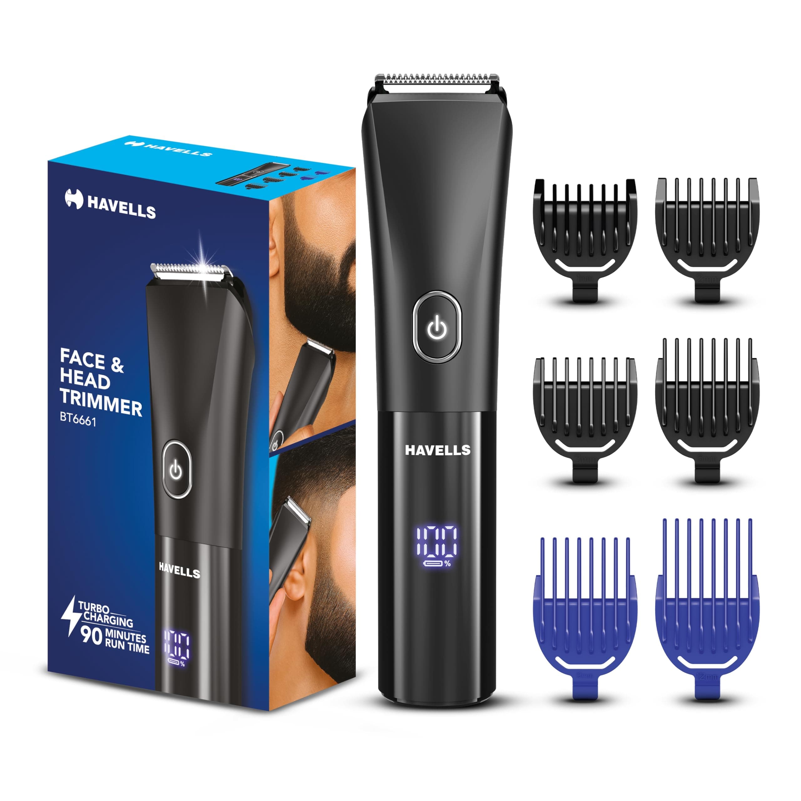 Havells Beard & Hair 7 in 1 Trimmer |2-in-1 Special Blade| Comes with 4 Beard & 2 Hair Combs| Real Time Digital Display| Type C Turbo Charge| No Nicks...