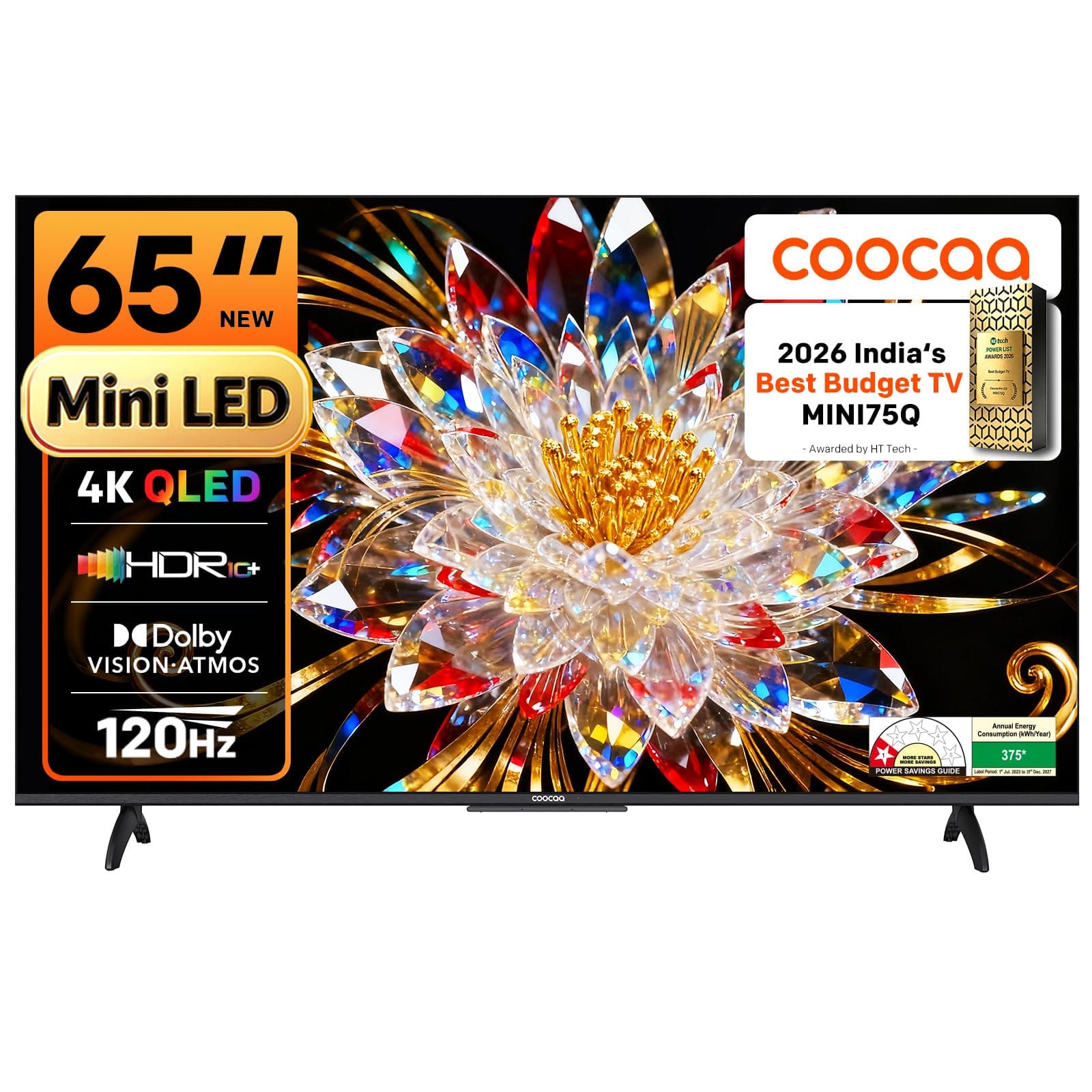 coocaa 164 cm (65 inch) 4K Ultra HD Smart Mini LED Google TV | QLED, HSR 12OHz, VRR, Dolby Vision - Atmos | 65MINI75Q