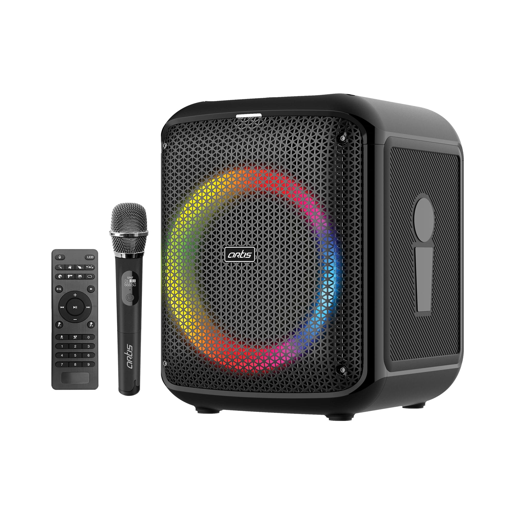 Artis SoundPro 110 Bluetooth Party Speaker with USB/TF Card/AUX Input/FM Radio/Wireless Mic & Wireless Remote (Black) (80W RMS Output)