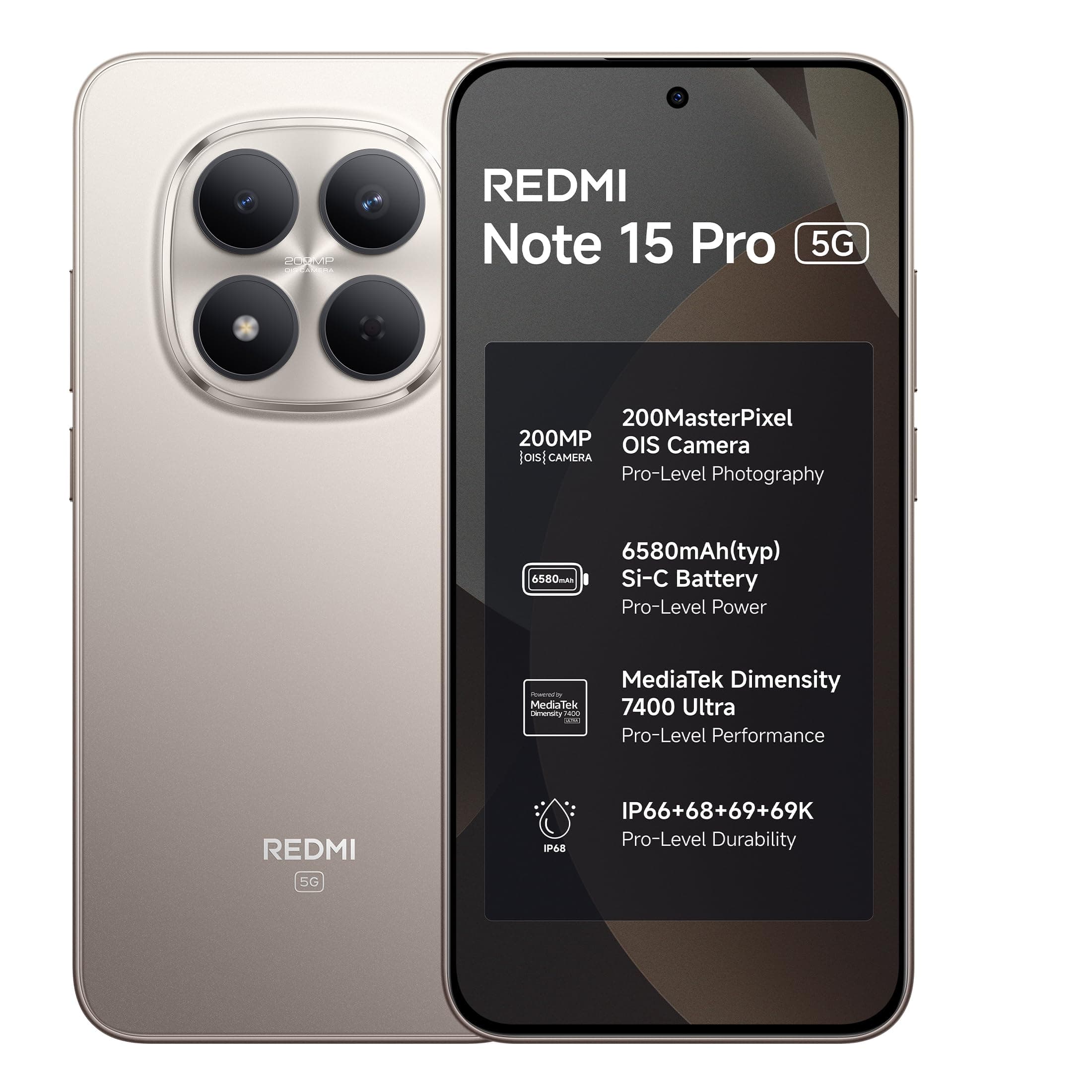 REDMI Note 15 Pro 5G (Silver Ash, 8GB+128GB) | 200MasterPixel OIS Camera | Dimensity 7400-Ultra | 17.3cm CrystalRes AMOLED Screen | IP66/68/69/69K | M...