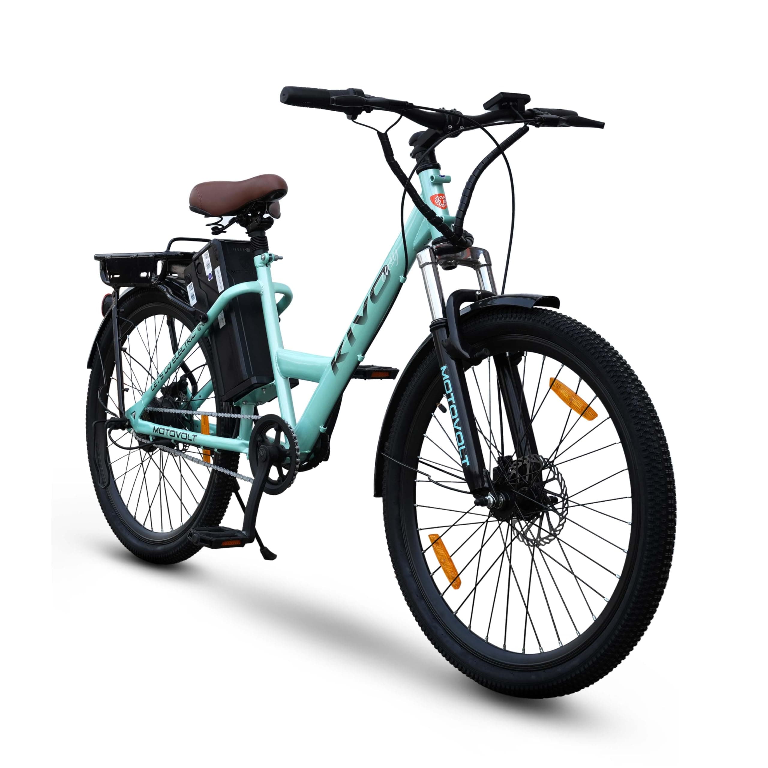 Motovolt KIVO Easy Extended Carrier Electric Cycle | Standard Normal Range | Range up to 45 Kms in Pedal Assist Mode | Electric Bicycle - Aqua